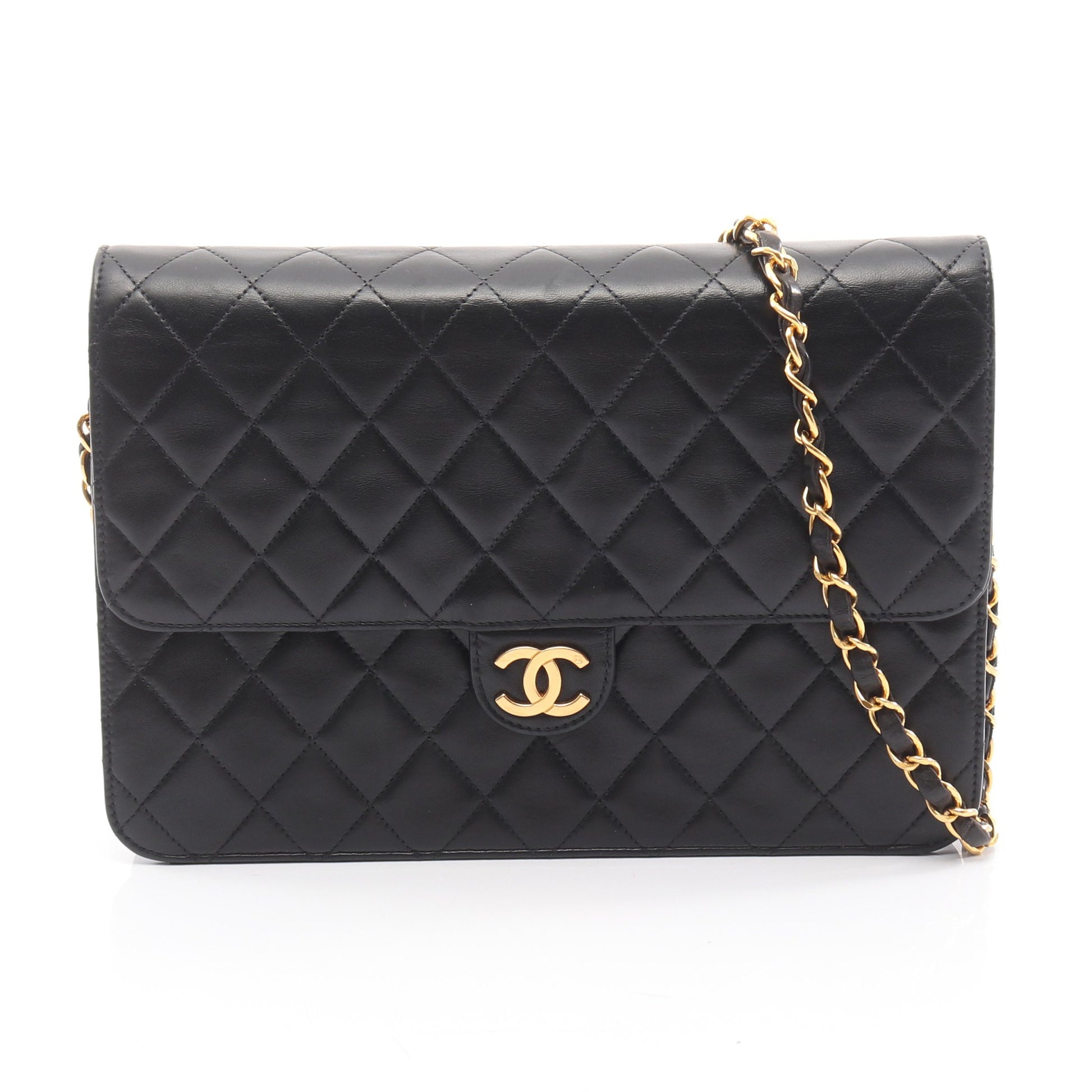 マトラッセ チェーンショルダーバッグ ラムスキン ブラック ゴールド金具 シャネル バッグ CHANEL