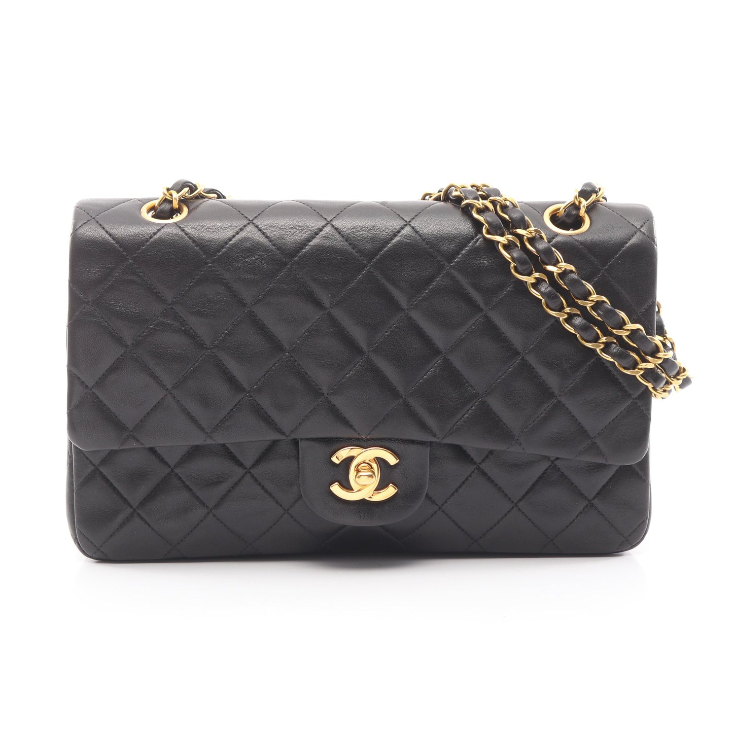 マトラッセ Wフラップ Wチェーンショルダーバッグ ラムスキン ブラック ゴールド金具 シャネル バッグ CHANEL