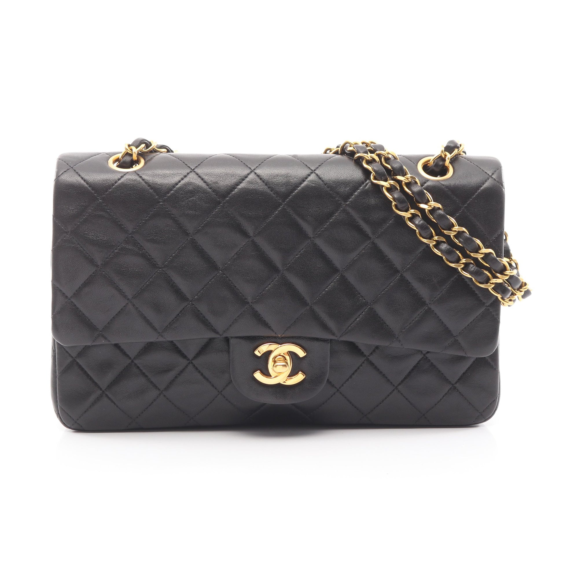 マトラッセ Wフラップ Wチェーンショルダーバッグ ラムスキン ブラック ゴールド金具 シャネル バッグ CHANEL