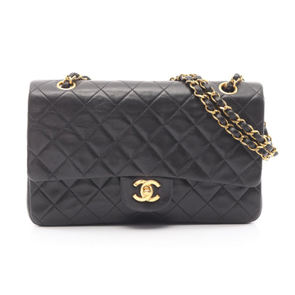 マトラッセ Wフラップ Wチェーンショルダーバッグ ラムスキン ブラック ゴールド金具 シャネル バッグ CHANEL