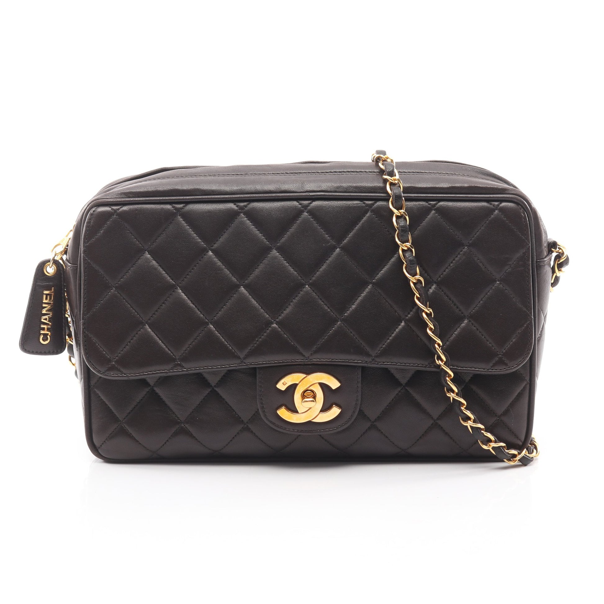 マトラッセ チェーンショルダーバッグ ラムスキン ブラック ゴールド金具 シャネル バッグ CHANEL