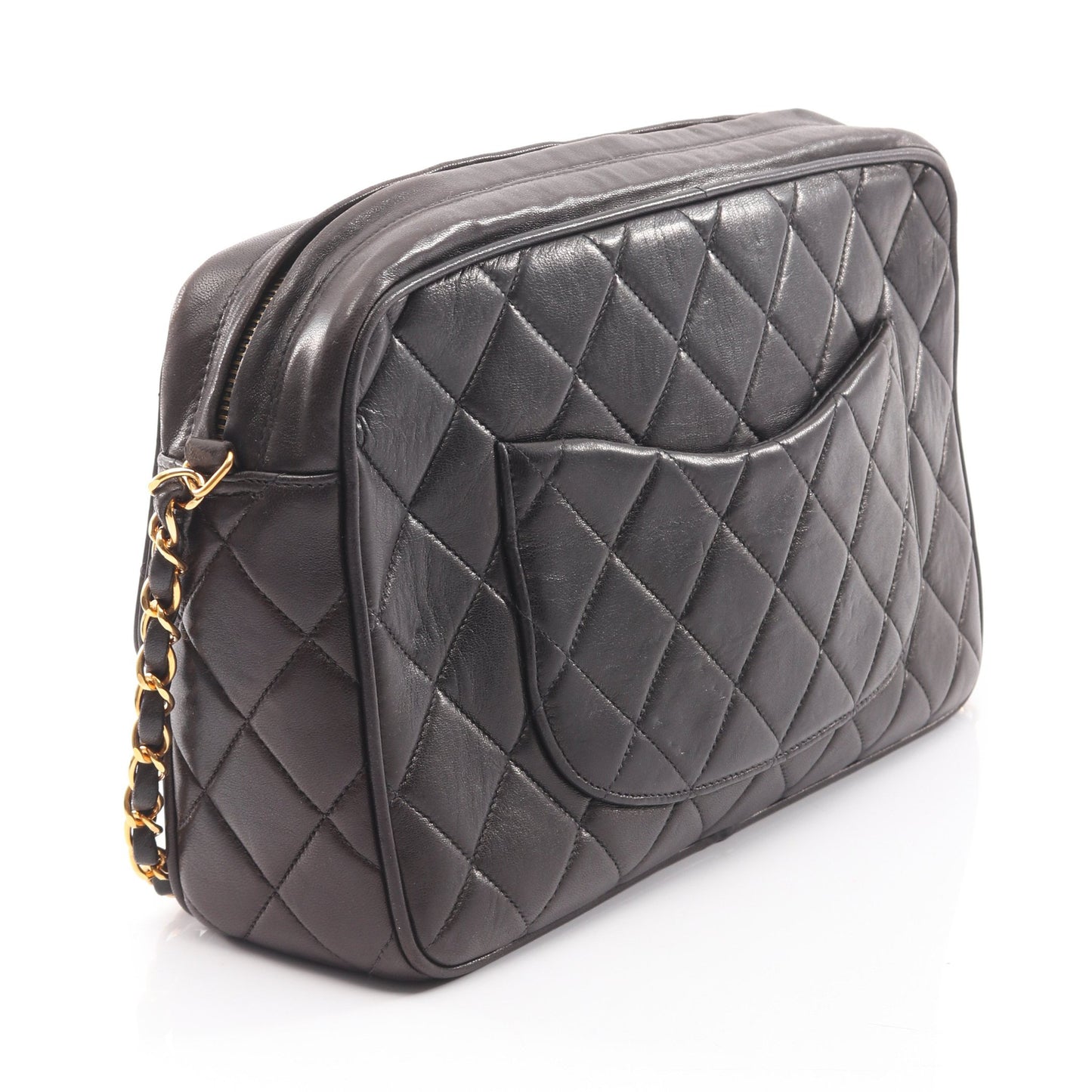 マトラッセ チェーンショルダーバッグ ラムスキン ブラック ゴールド金具 シャネル バッグ CHANEL