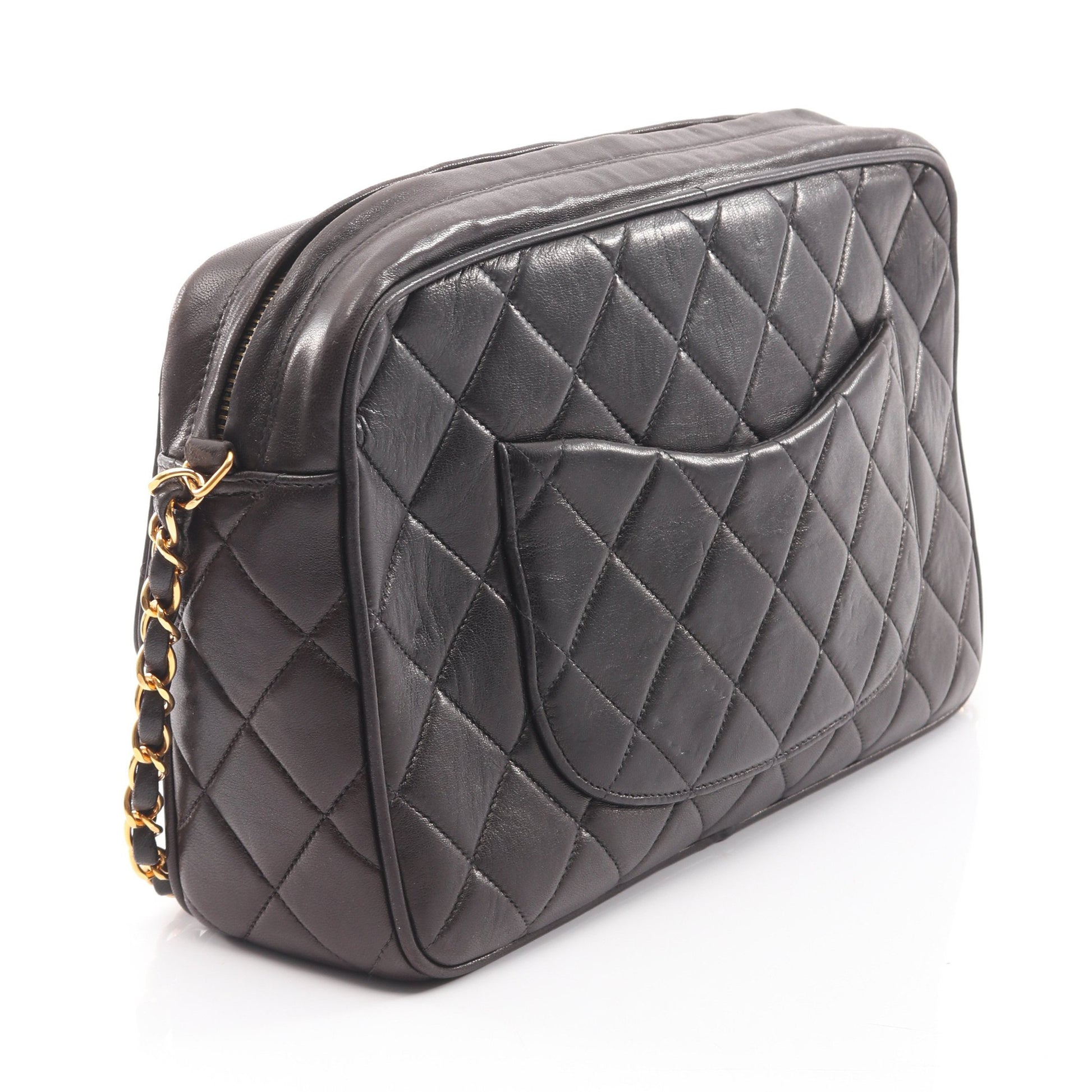 マトラッセ チェーンショルダーバッグ ラムスキン ブラック ゴールド金具 シャネル バッグ CHANEL