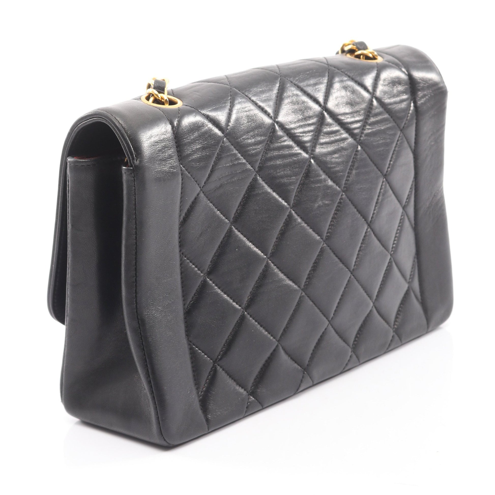 マトラッセ ダイアナフラップ チェーンショルダーバッグ ラムスキン ブラック ゴールド金具 シャネル バッグ CHANEL