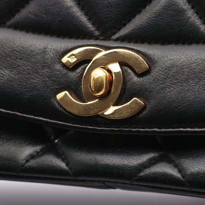 マトラッセ ダイアナフラップ チェーンショルダーバッグ ラムスキン ブラック ゴールド金具 シャネル バッグ CHANEL