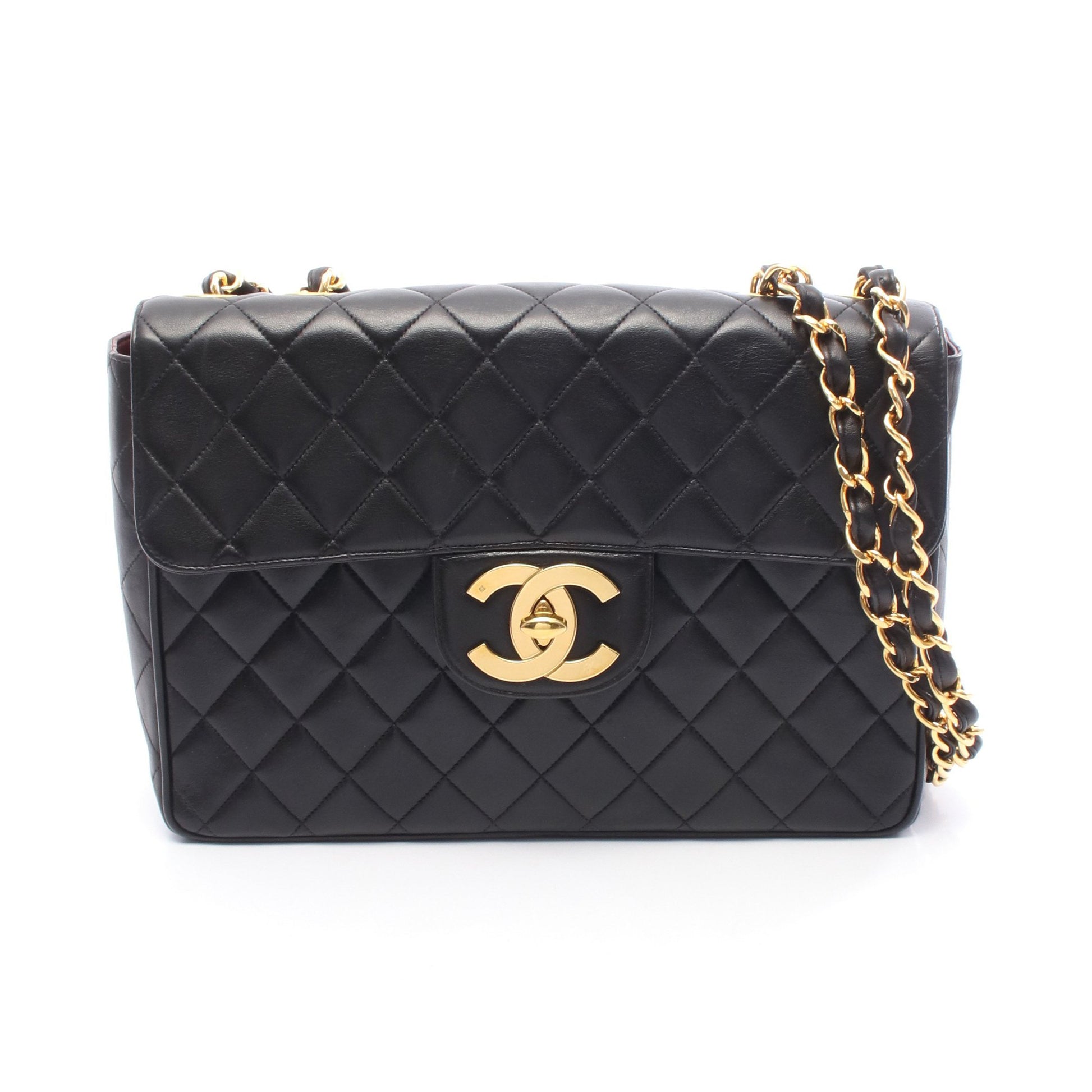 デカマトラッセ 30 シングルフラップ Wチェーンショルダーバッグ ラムスキン ブラック ゴールド金具 シャネル バッグ CHANEL