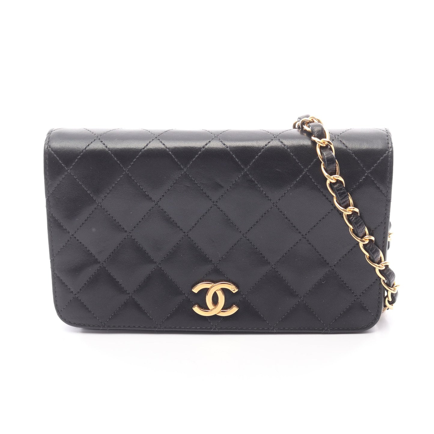 ミニマトラッセ フルフラップ チェーンショルダーバッグ ラムスキン ブラック ゴールド金具 シャネル バッグ CHANEL