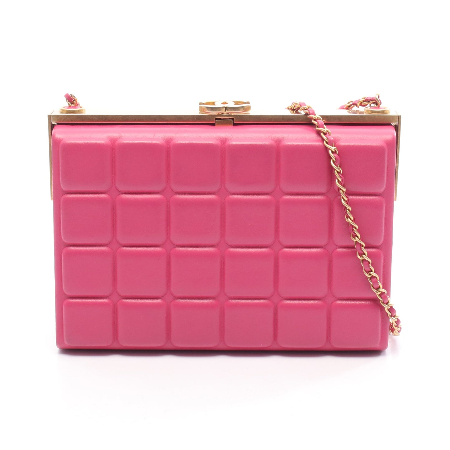 チョコバー チェーンショルダーバッグ ラムスキン ピンクパープル ゴールド金具 シャネル バッグ CHANEL