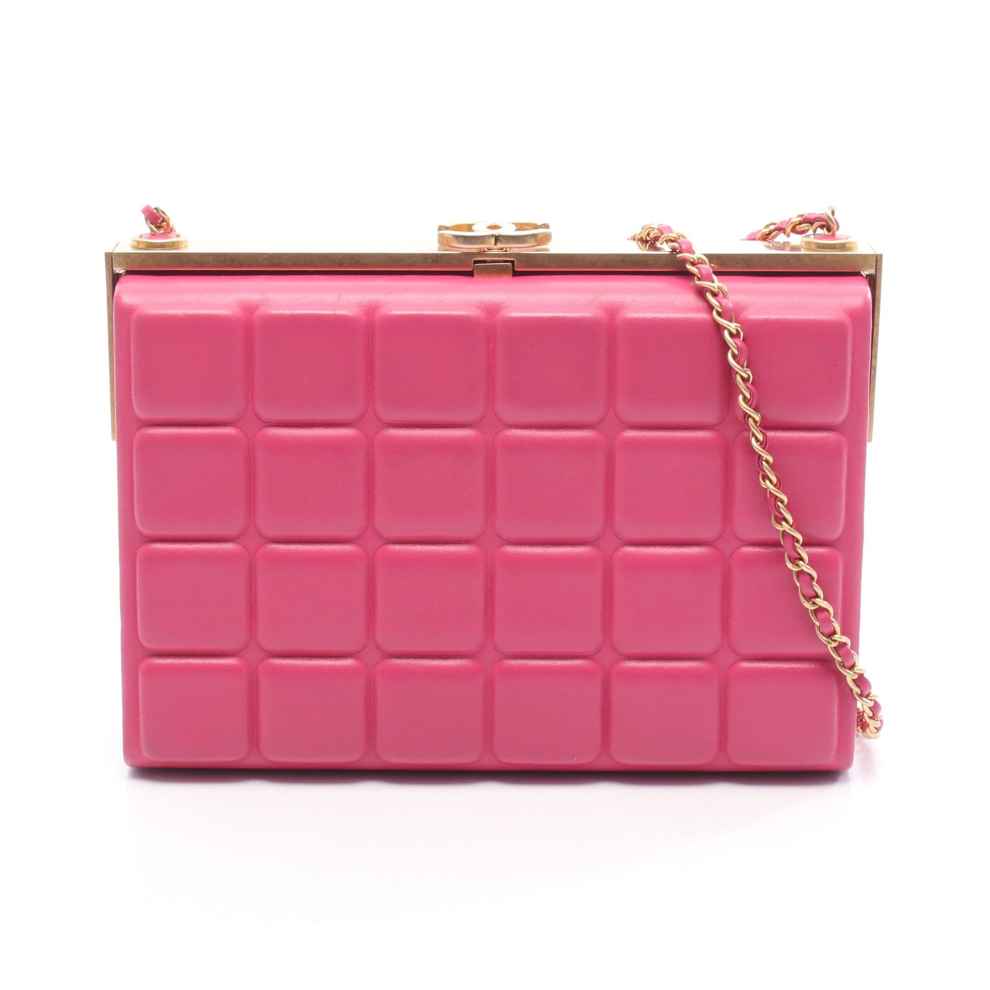 チョコバー チェーンショルダーバッグ ラムスキン ピンクパープル ゴールド金具 シャネル バッグ CHANEL
