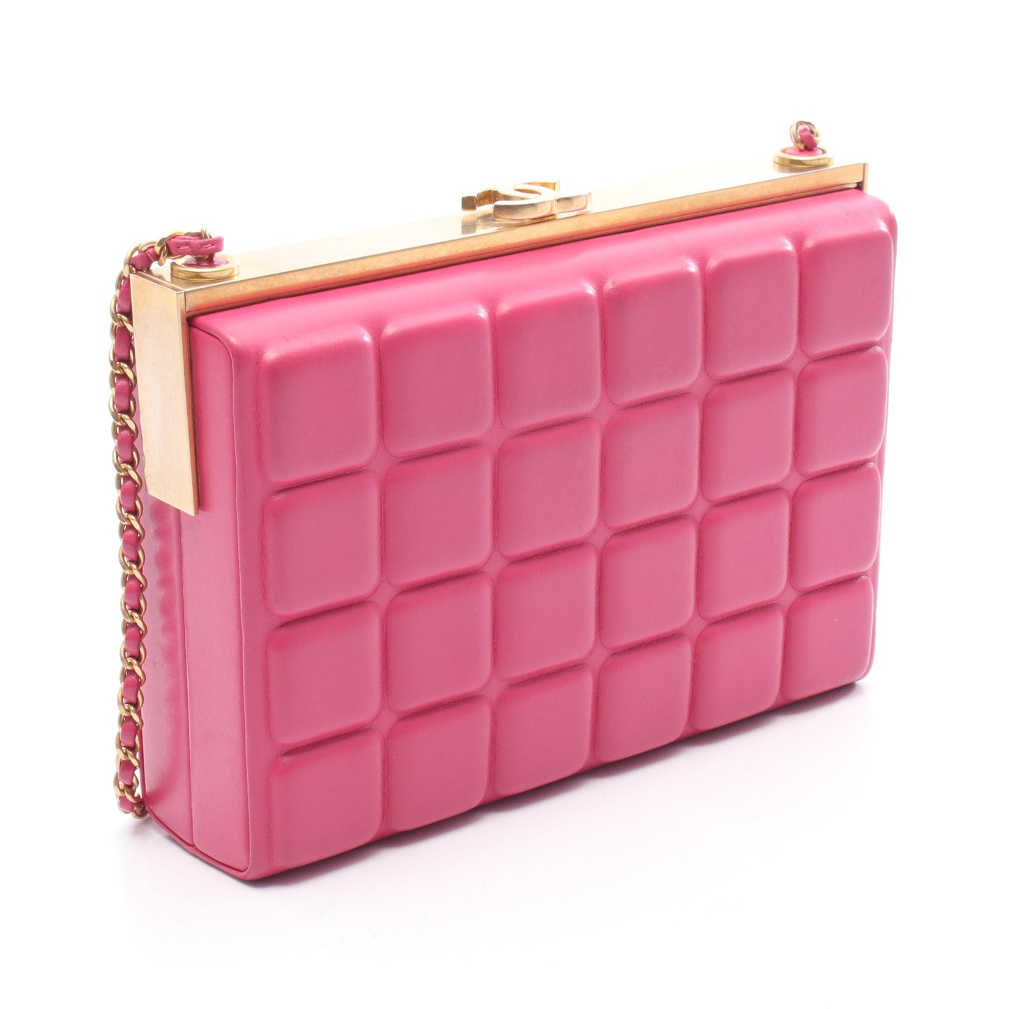 チョコバー チェーンショルダーバッグ ラムスキン ピンクパープル ゴールド金具 シャネル バッグ CHANEL