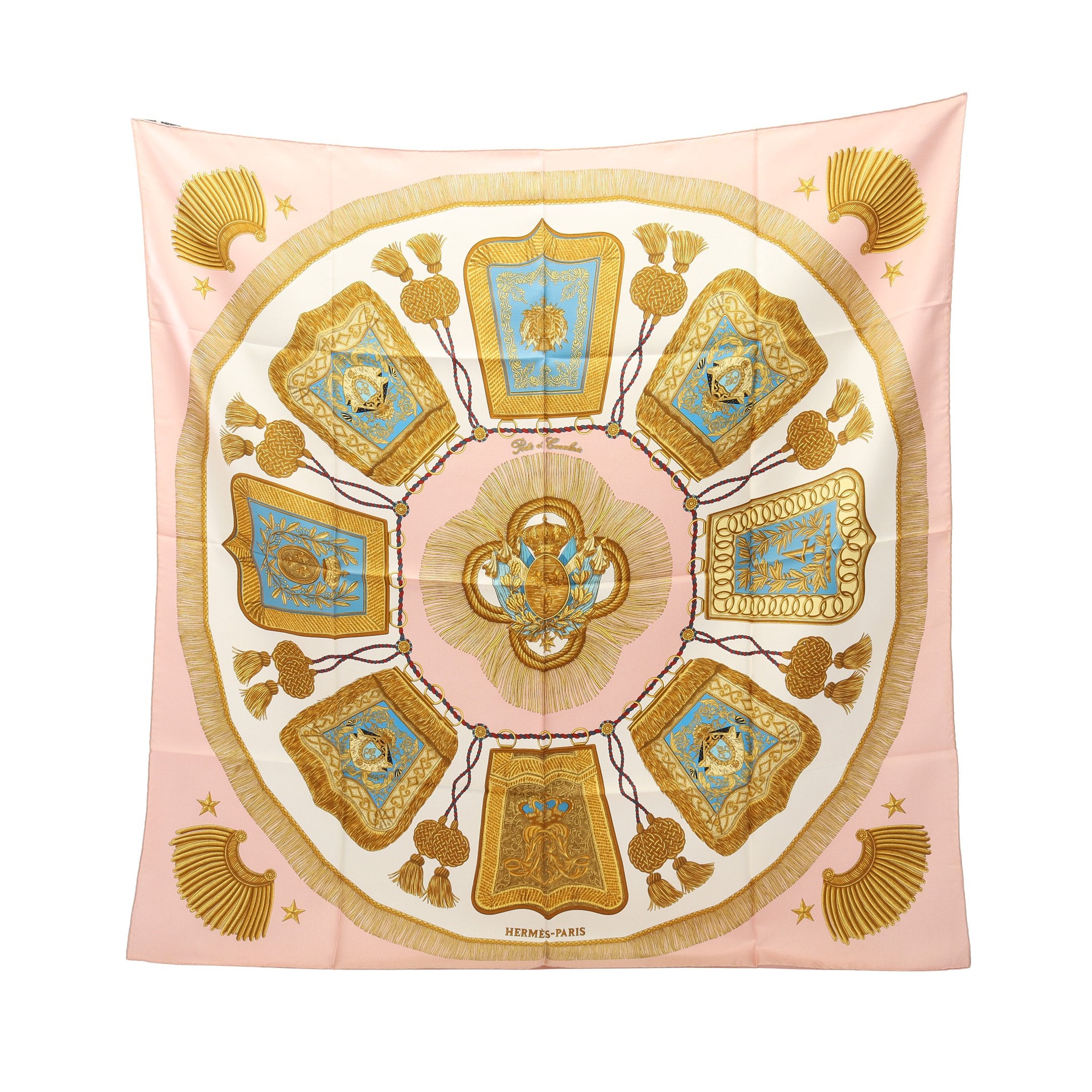 カレ90 POSTE ET CAVALERIE スカーフ シルク ピンク マルチカラー