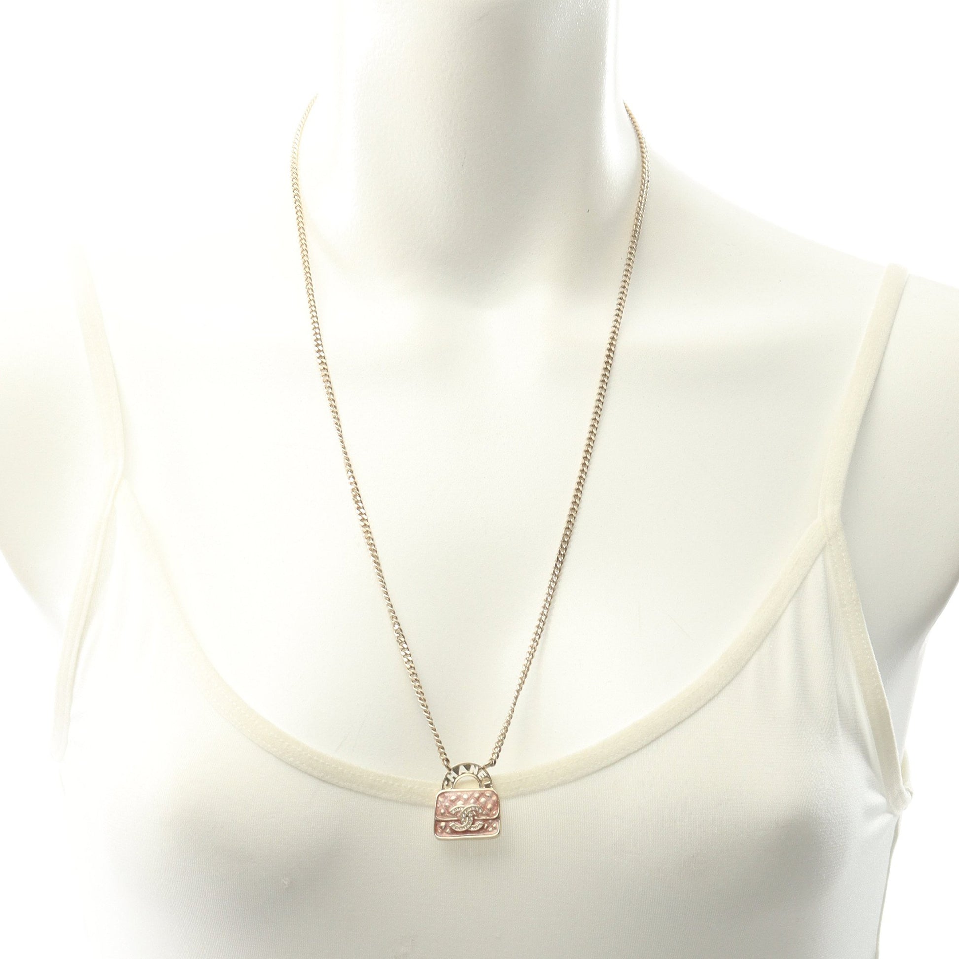 ココマーク バックモチーフ ネックレス GP ラインストーン ゴールド ピンク クリア B24S シャネル アクセサリー CHANEL