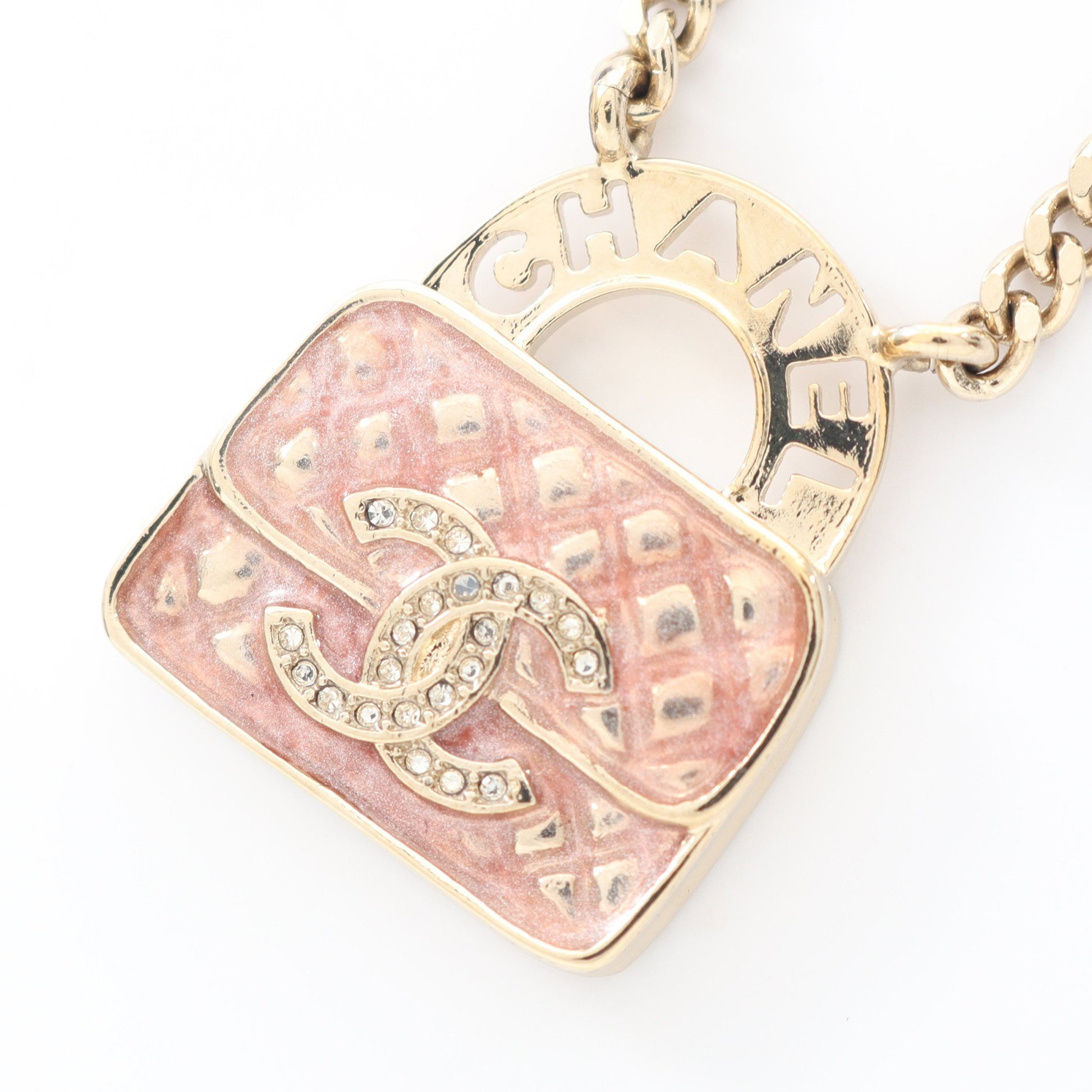 ココマーク バックモチーフ ネックレス GP ラインストーン ゴールド ピンク クリア B24S シャネル アクセサリー CHANEL
