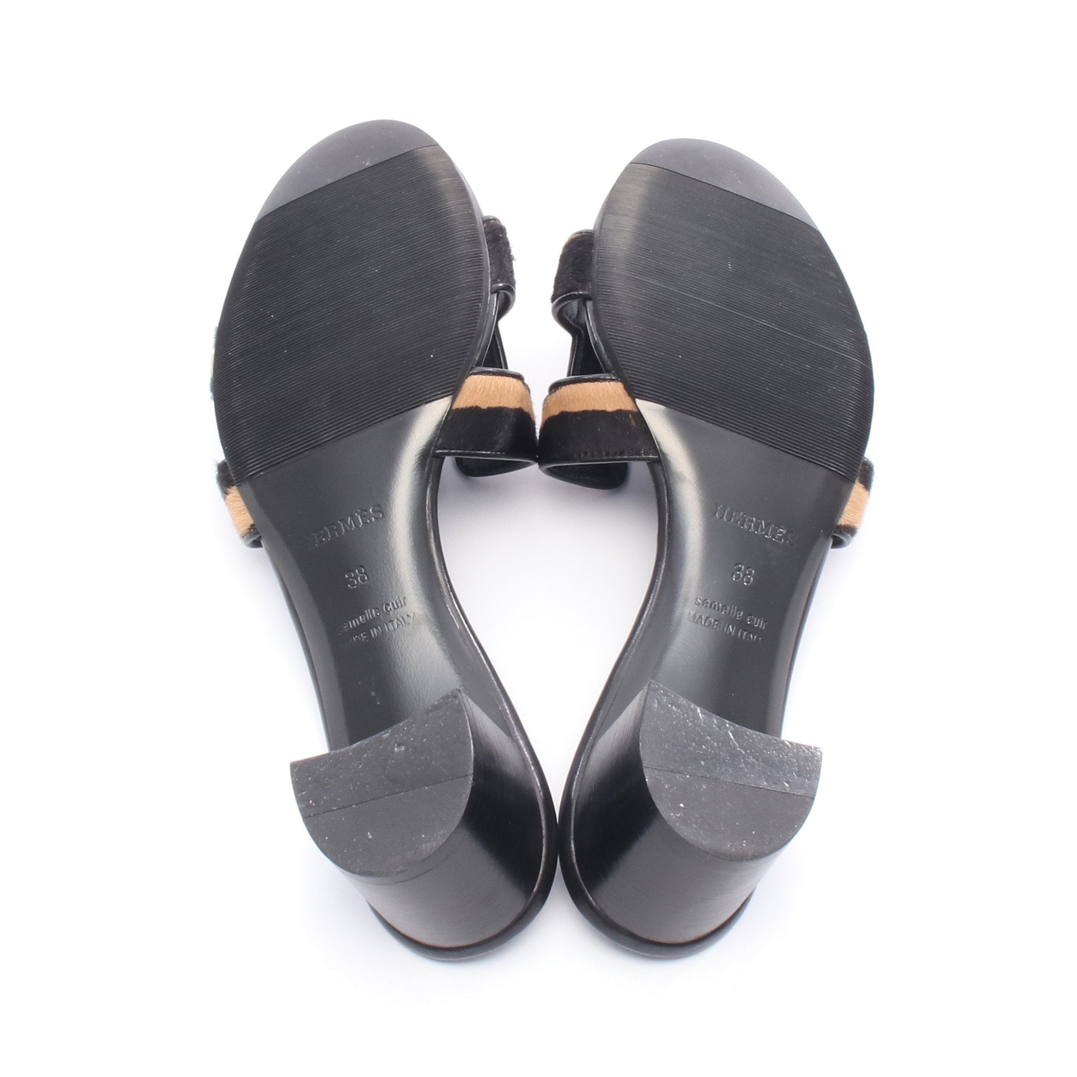 オアジス ミュール サンダル レザー ハラコ ブラック ライトベージュ