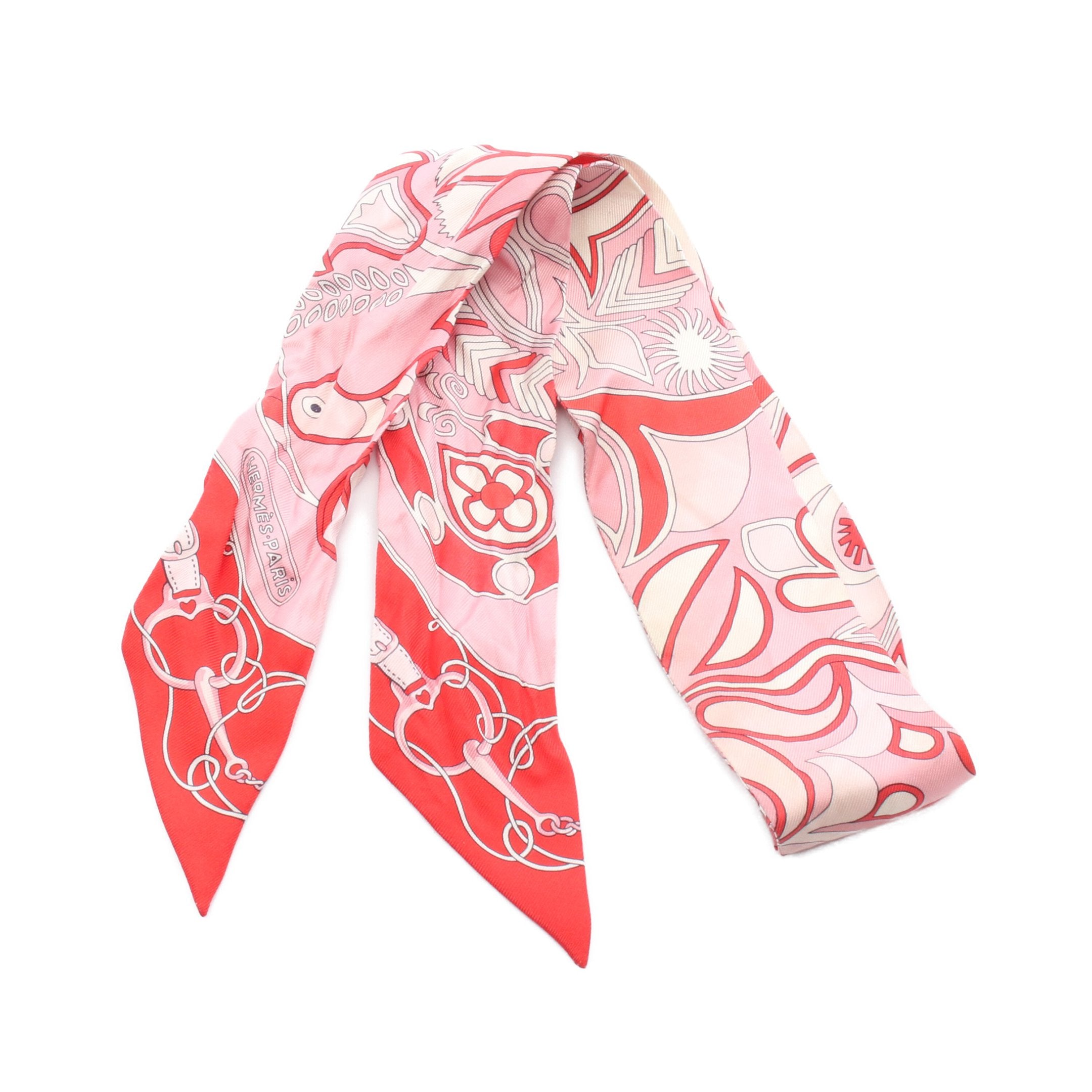 ツイリー FOLKLORE リボン スカーフ シルク ピンク レッド エルメス