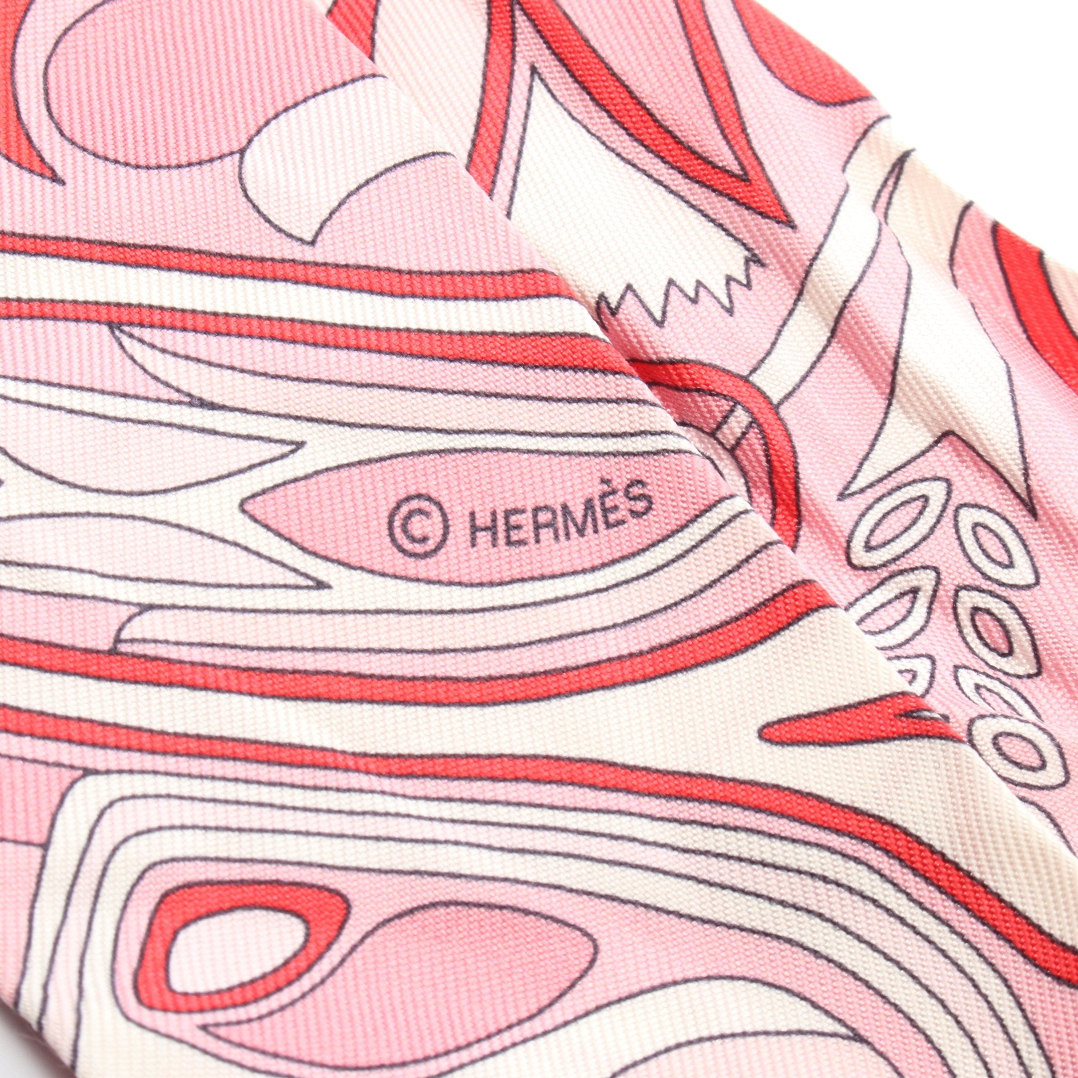 ツイリー FOLKLORE リボン スカーフ シルク ピンク レッド エルメス