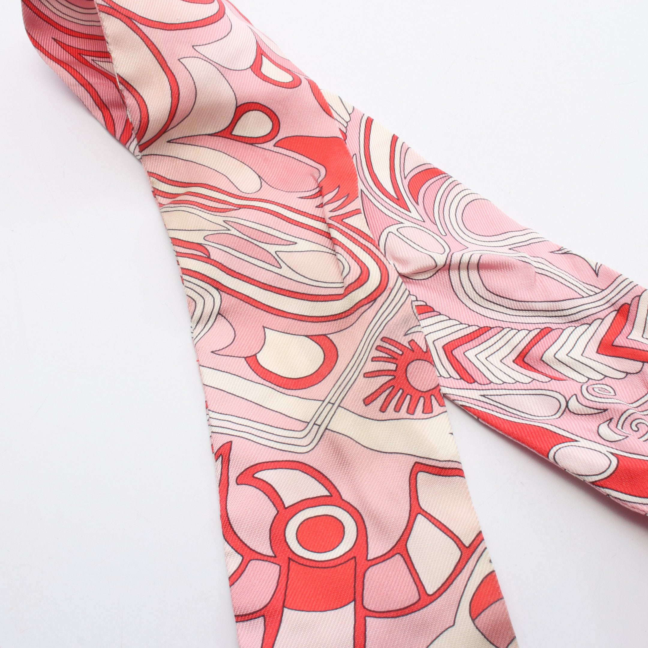 ツイリー FOLKLORE リボン スカーフ シルク ピンク レッド エルメス