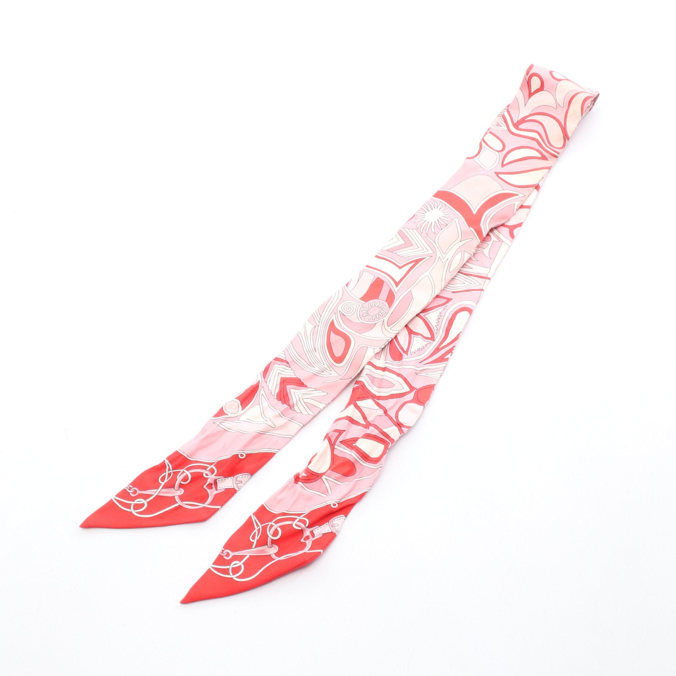 ツイリー FOLKLORE リボン スカーフ シルク ピンク レッド エルメス