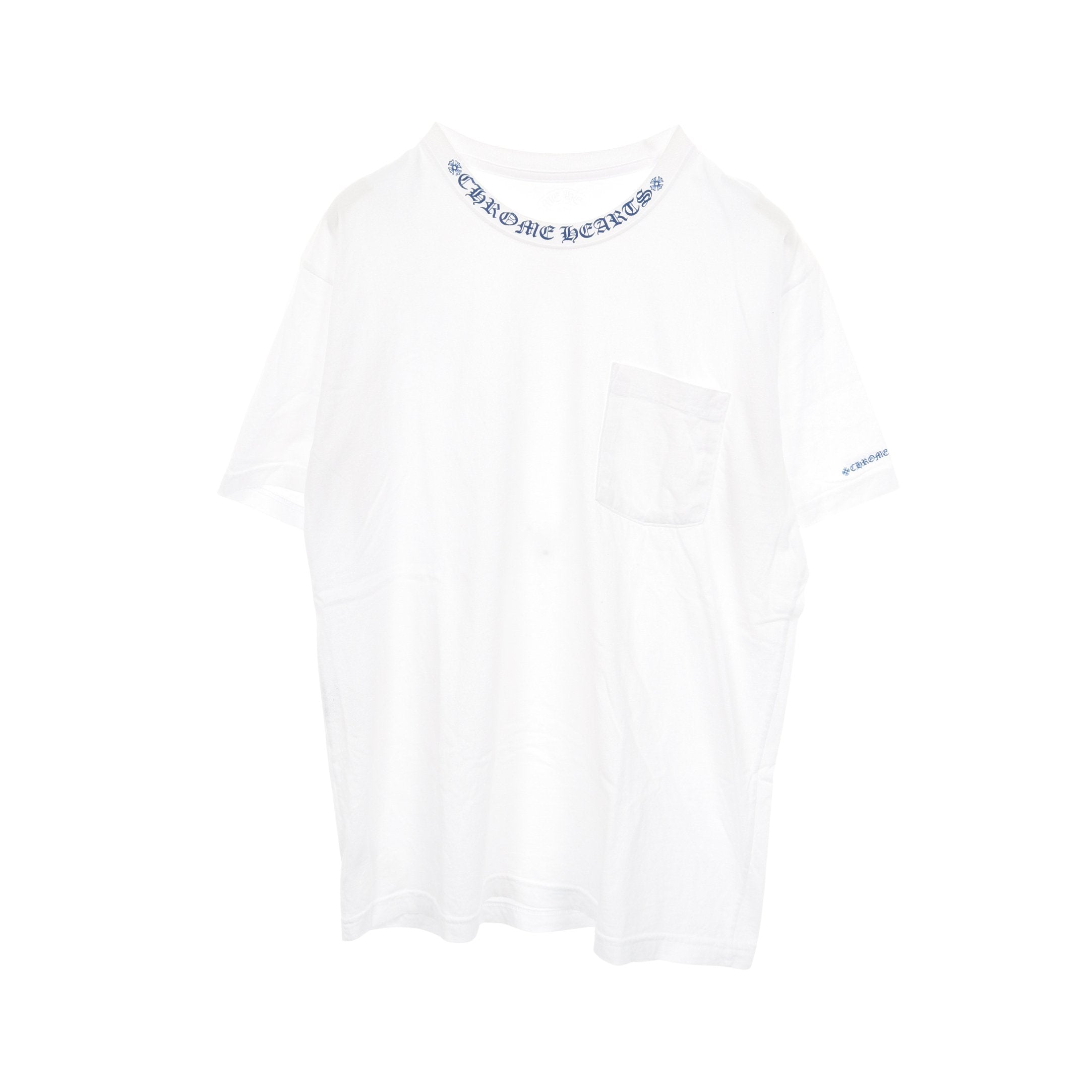ネックロゴ 半袖Tシャツ コットン ホワイト ブルー クロムハーツ ネックロゴ 半袖Tシャツ コットン ホワイト ブルー クロムハーツ