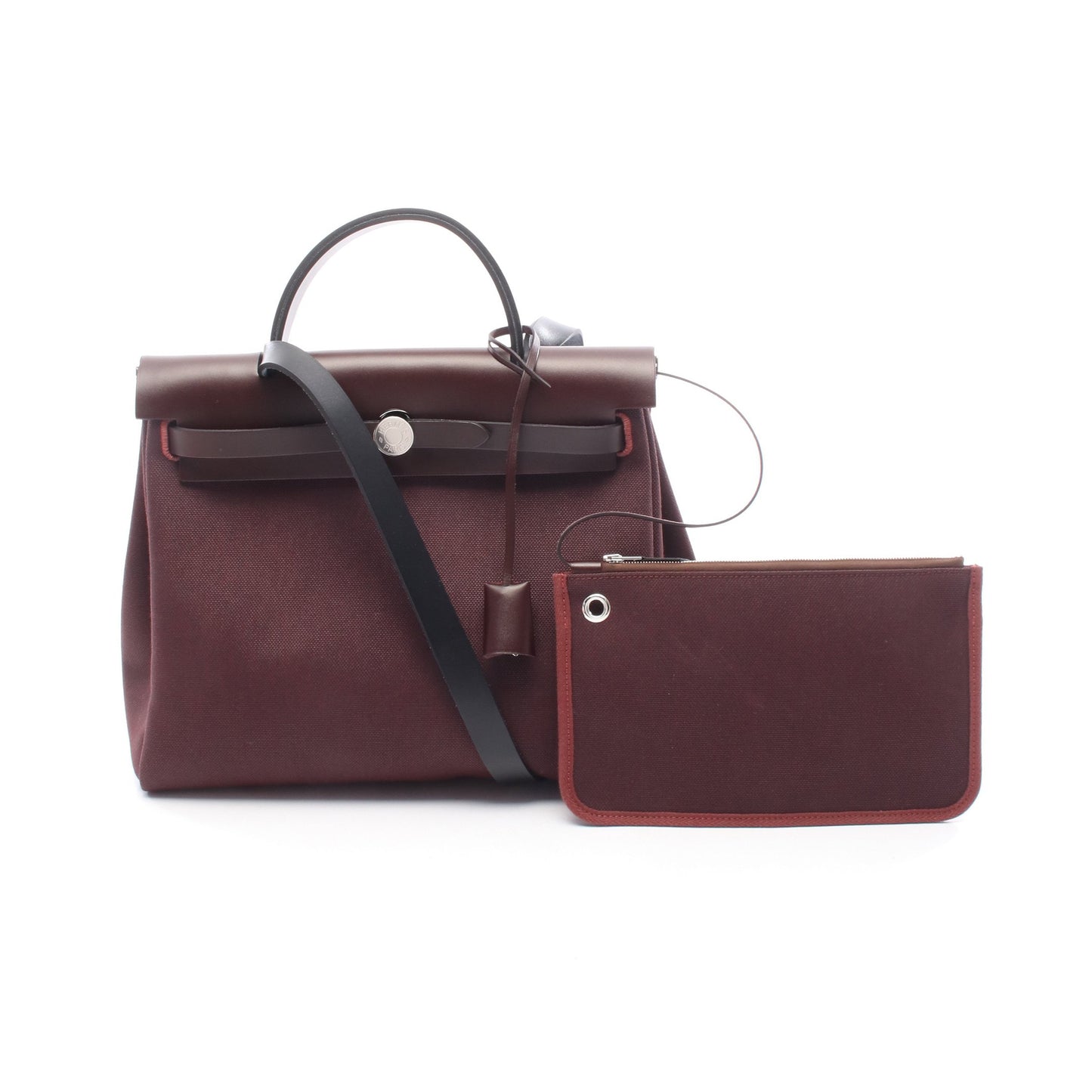 エールバッグジップPM ハンドバッグ トワルミリタリー レザー ボルドー シルバー金具 2WAY W刻印 エルメス バッグ HERMES