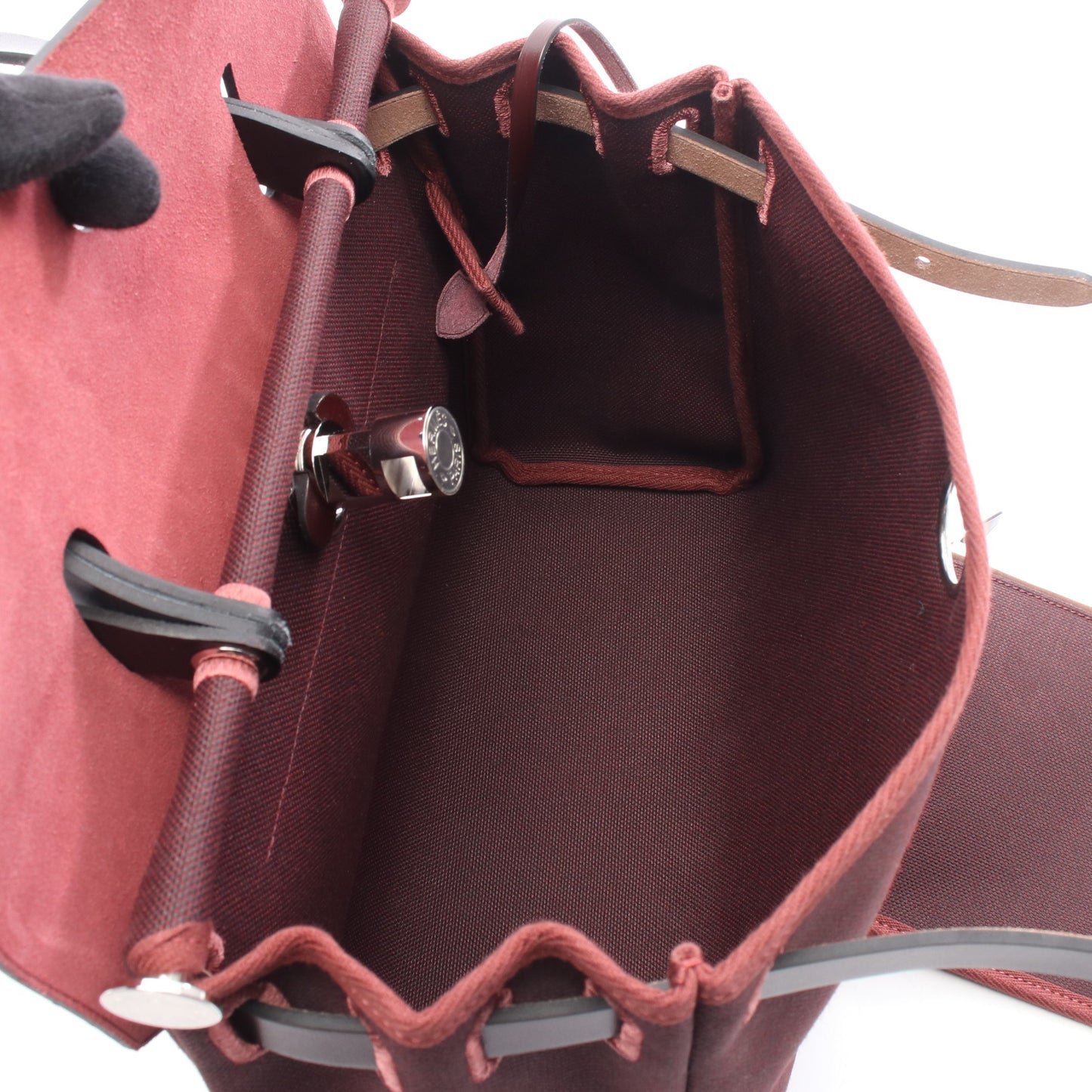 エールバッグジップPM ハンドバッグ トワルミリタリー レザー ボルドー シルバー金具 2WAY W刻印 エルメス バッグ HERMES