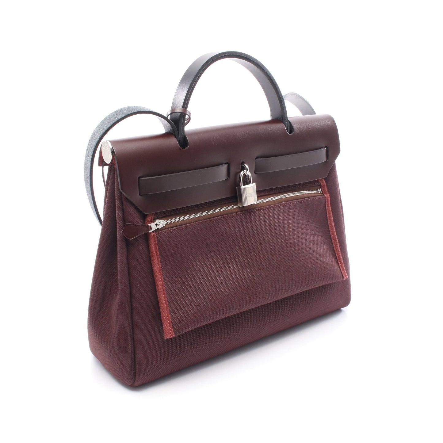 エールバッグジップPM ハンドバッグ トワルミリタリー レザー ボルドー シルバー金具 2WAY W刻印 エルメス バッグ HERMES