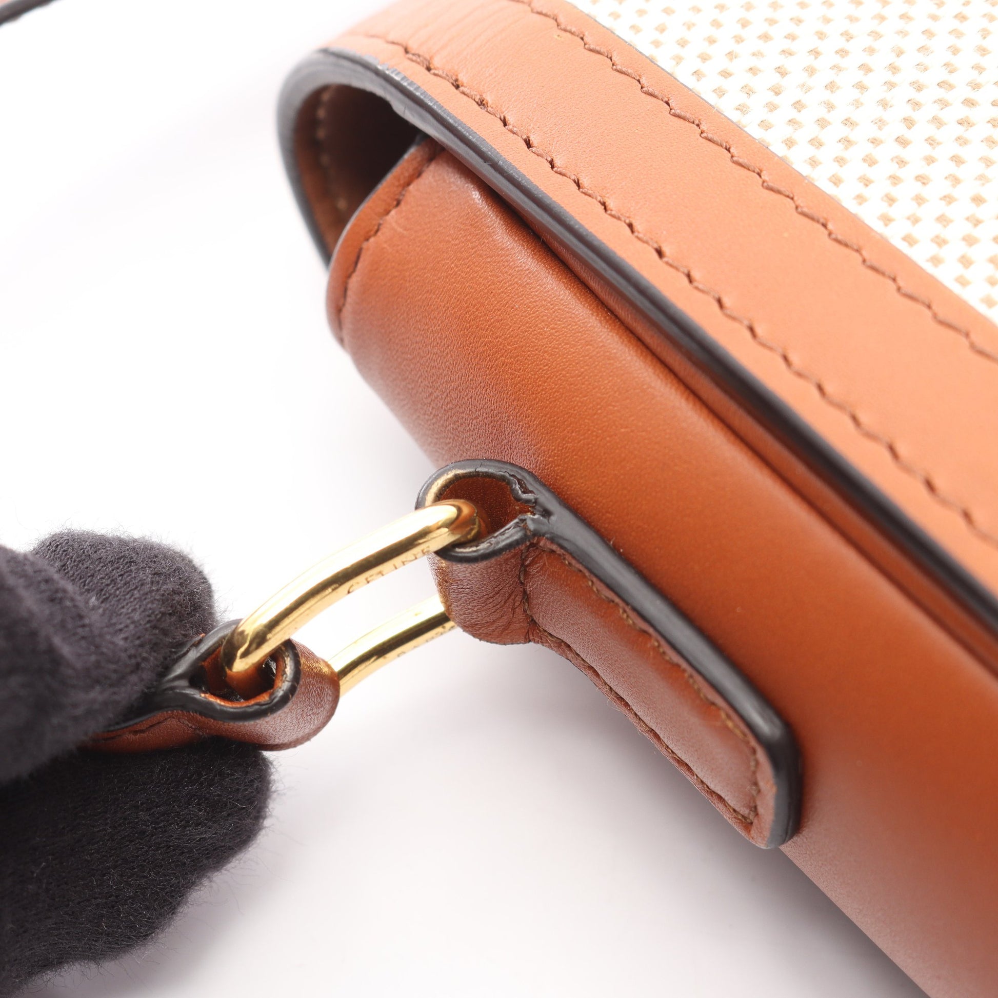 ティーン トリオンフ ショルダーバッグ キャンバス レザー アイボリー ブラウン セリーヌ バッグ CELINE