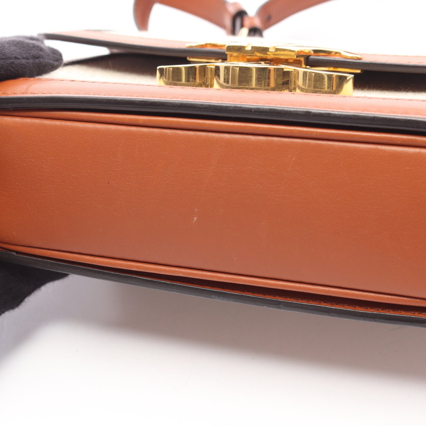 ティーン トリオンフ ショルダーバッグ キャンバス レザー アイボリー ブラウン セリーヌ バッグ CELINE