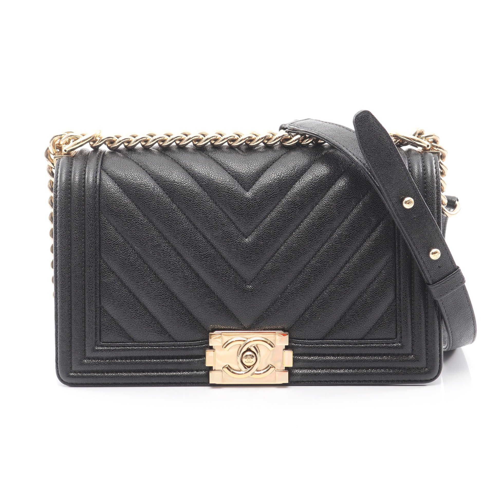 ボーイシャネル チェーンショルダーバッグ レザー ブラック ゴールド金具 シャネル バッグ CHANEL