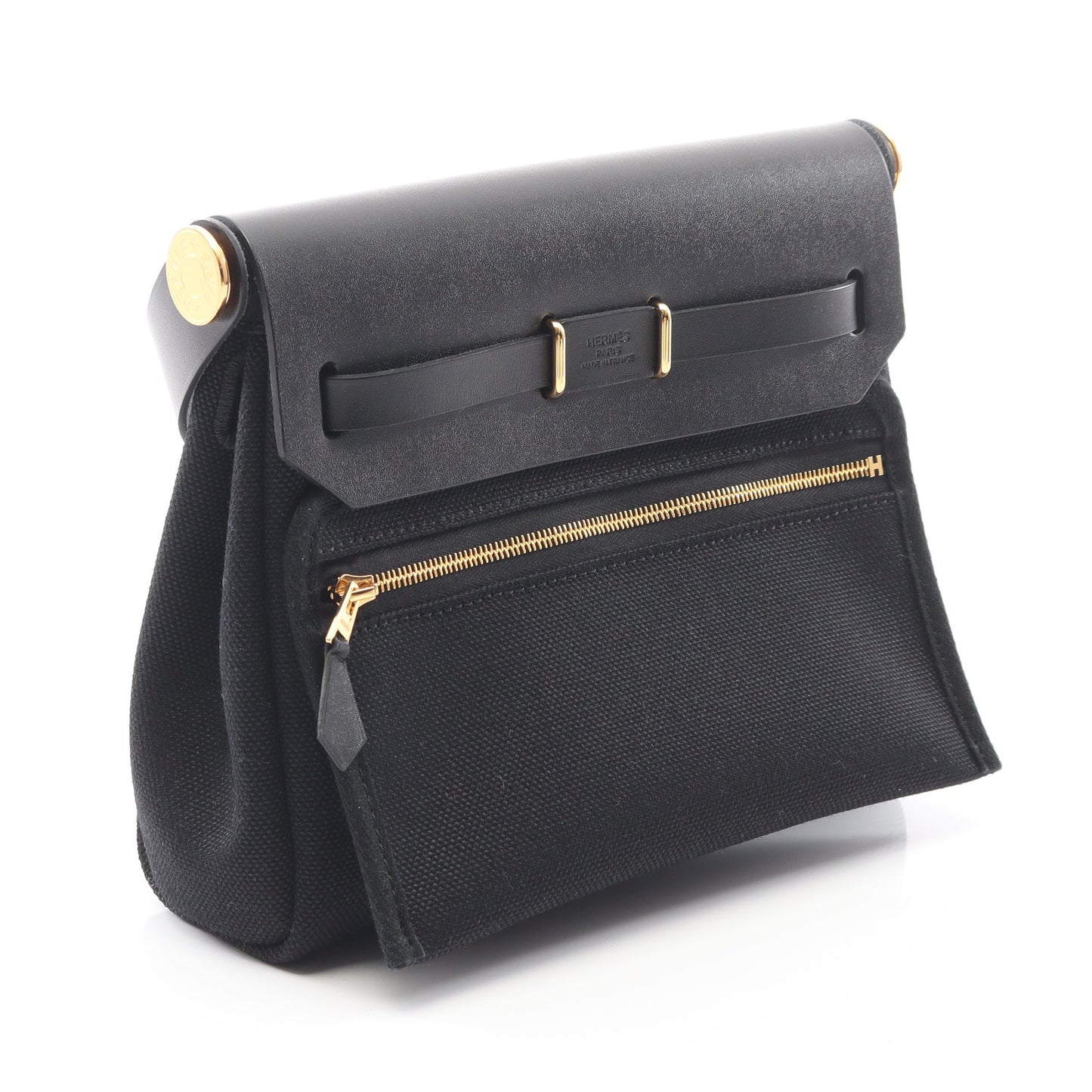 エールバッグジップ ミニ ショルダーバッグ トワルミリタリー ヴァッシュハンター ブラック ゴールド金具 K刻印 エルメス バッグ HERMES