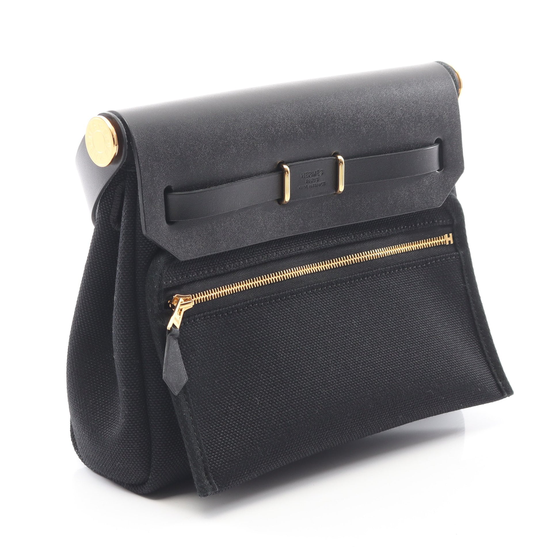 エールバッグジップ ミニ ショルダーバッグ トワルミリタリー ヴァッシュハンター ブラック ゴールド金具 K刻印 エルメス バッグ HERMES