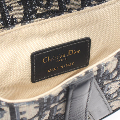 サドルバッグ ミニ オブリークジャカード ハンドバッグ キャンバス レザー アイボリー ネイビー クリスチャンディオール バッグ Christian Dior
