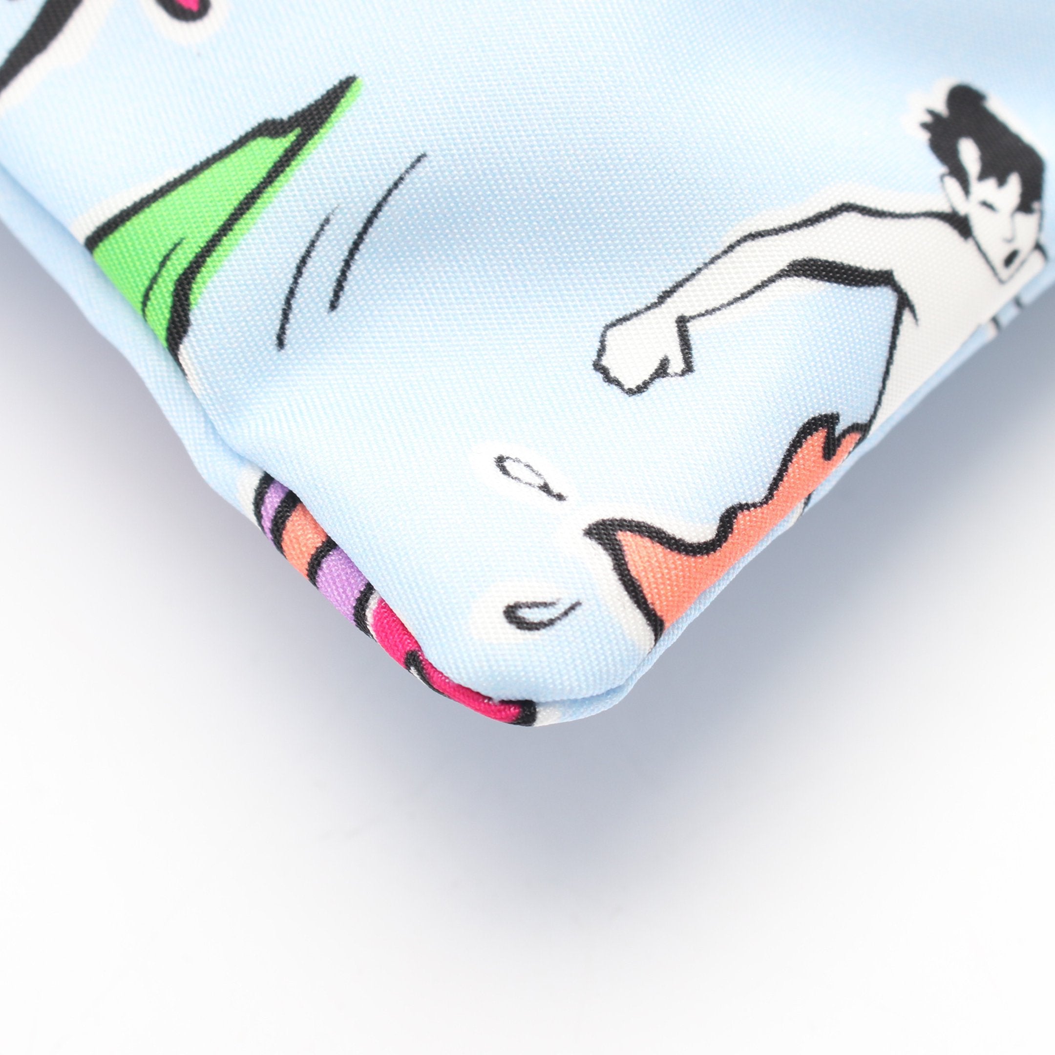 PRADA サーフィンイラスト コスメポーチ Re-Nylon サーフィン柄 ポーチ ナイロン レザー ライトブルー マルチ