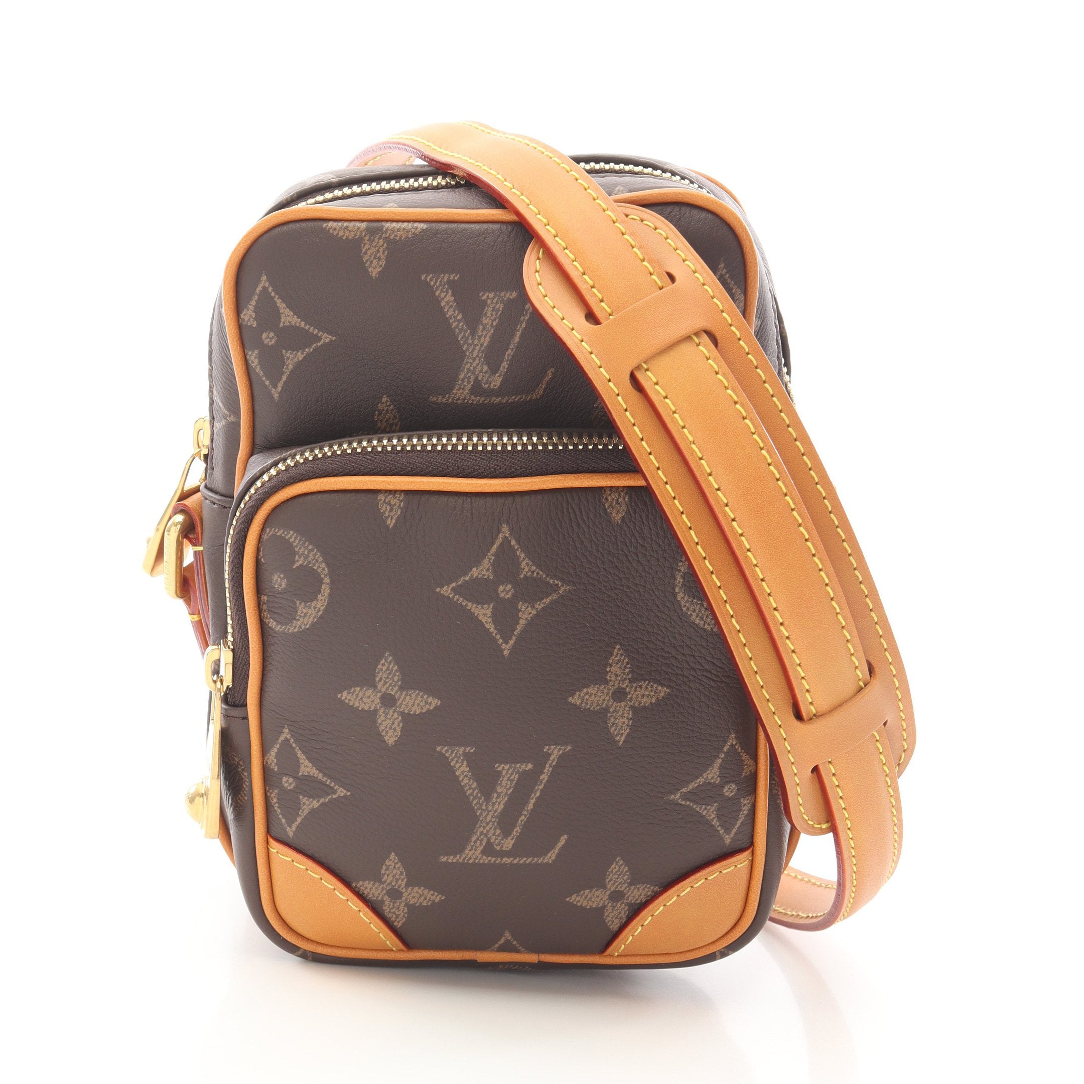 アマゾン モノグラムレザー ショルダーバッグ レザー ブラウン ルイ