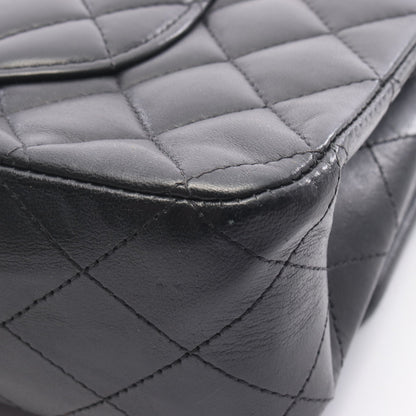 マトラッセ Wフラップ Wチェーンショルダーバッグ ラムスキン ブラック シルバー金具 シャネル バッグ CHANEL