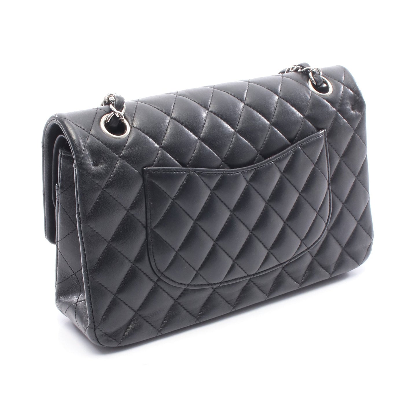 マトラッセ Wフラップ Wチェーンショルダーバッグ ラムスキン ブラック シルバー金具 シャネル バッグ CHANEL