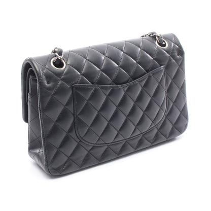 マトラッセ Wフラップ Wチェーンショルダーバッグ ラムスキン ブラック シルバー金具 シャネル バッグ CHANEL