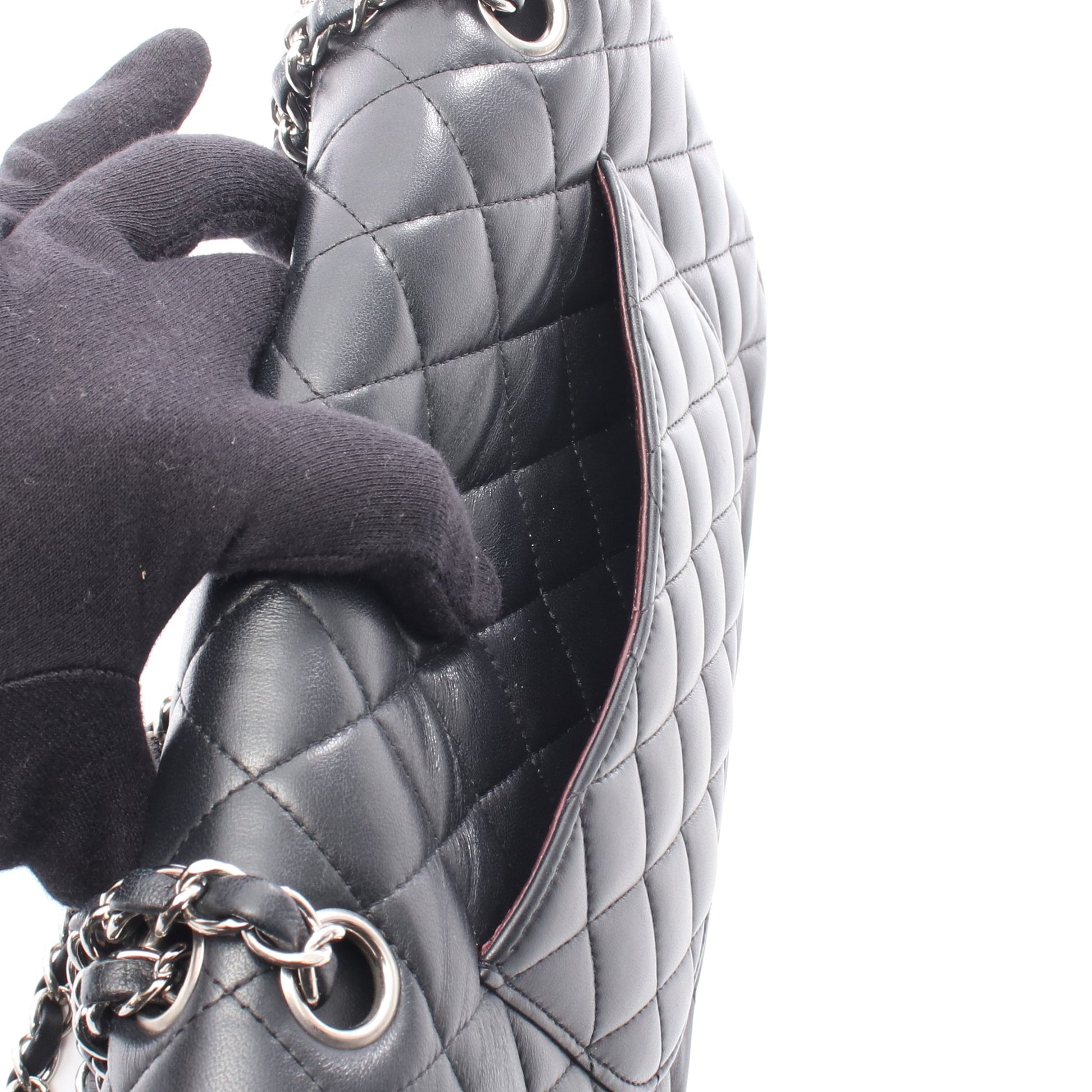 マトラッセ Wフラップ Wチェーンショルダーバッグ ラムスキン ブラック シルバー金具 シャネル バッグ CHANEL