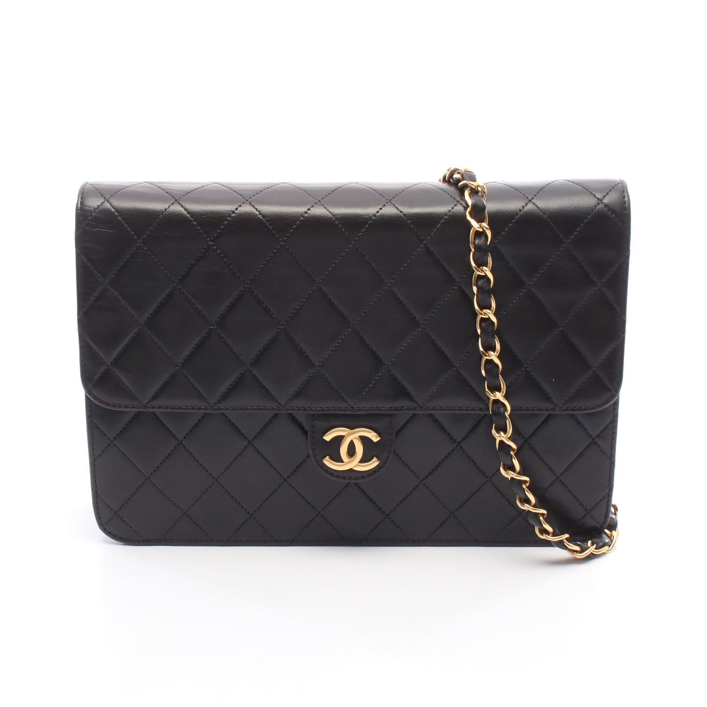 マトラッセ チェーンショルダーバッグ ラムスキン ブラック ゴールド金具 シャネル バッグ CHANEL