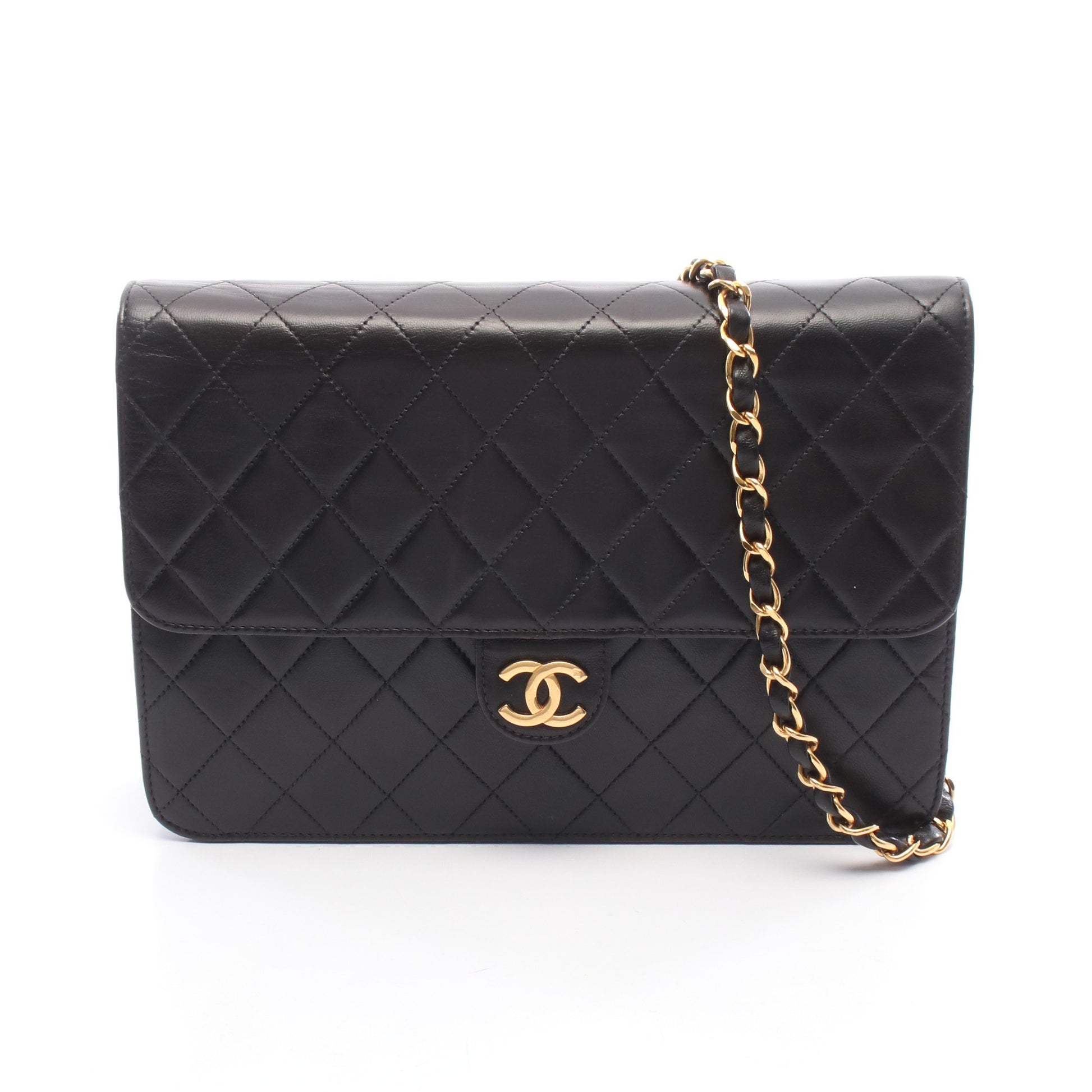 マトラッセ チェーンショルダーバッグ ラムスキン ブラック ゴールド金具 シャネル バッグ CHANEL