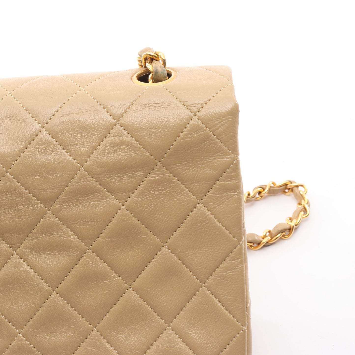 マトラッセ フルフラップ チェーンショルダーバッグ ラムスキン ベージュ ゴールド金具 シャネル バッグ CHANEL