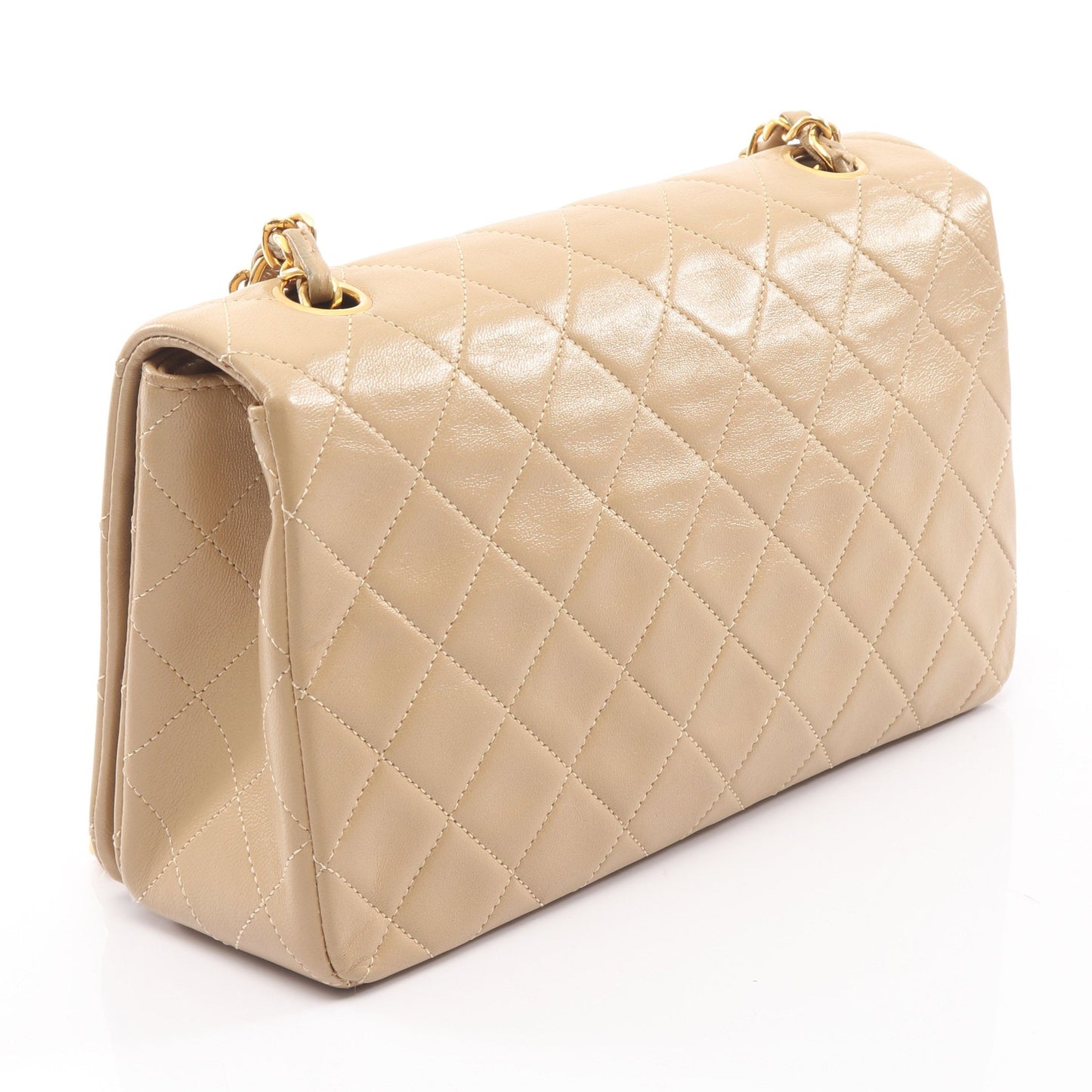 マトラッセ フルフラップ チェーンショルダーバッグ ラムスキン ベージュ ゴールド金具 シャネル バッグ CHANEL