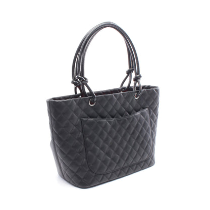 カンボンライン ラージ ショルダーバッグ トートバッグ レザー エナメルレザー ブラック シルバー金具 シャネル バッグ CHANEL