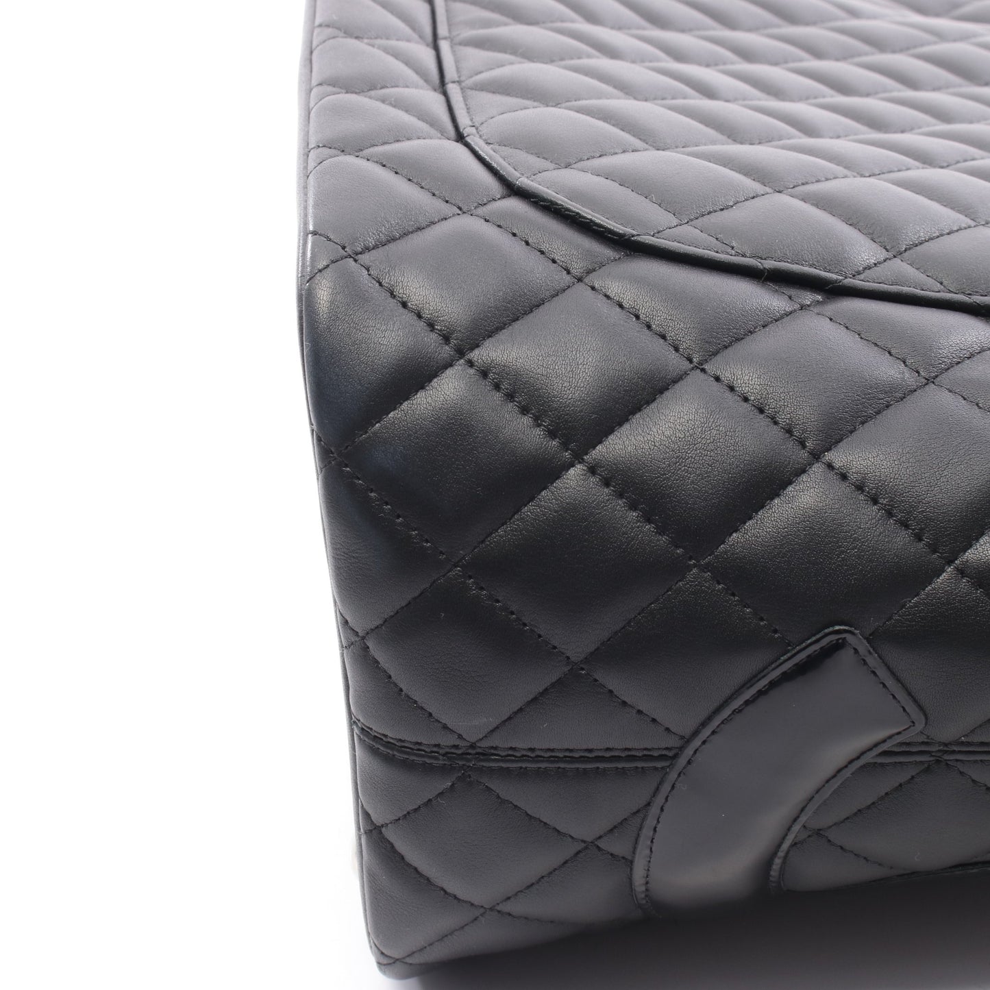 カンボンライン ラージ ショルダーバッグ トートバッグ レザー エナメルレザー ブラック シルバー金具 シャネル バッグ CHANEL