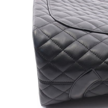 カンボンライン ラージ ショルダーバッグ トートバッグ レザー エナメルレザー ブラック シルバー金具 シャネル バッグ CHANEL