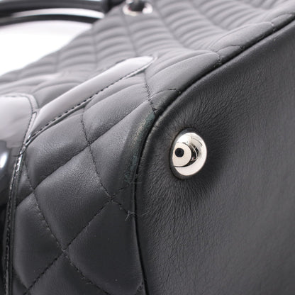 カンボンライン ラージ ショルダーバッグ トートバッグ レザー エナメルレザー ブラック シルバー金具 シャネル バッグ CHANEL