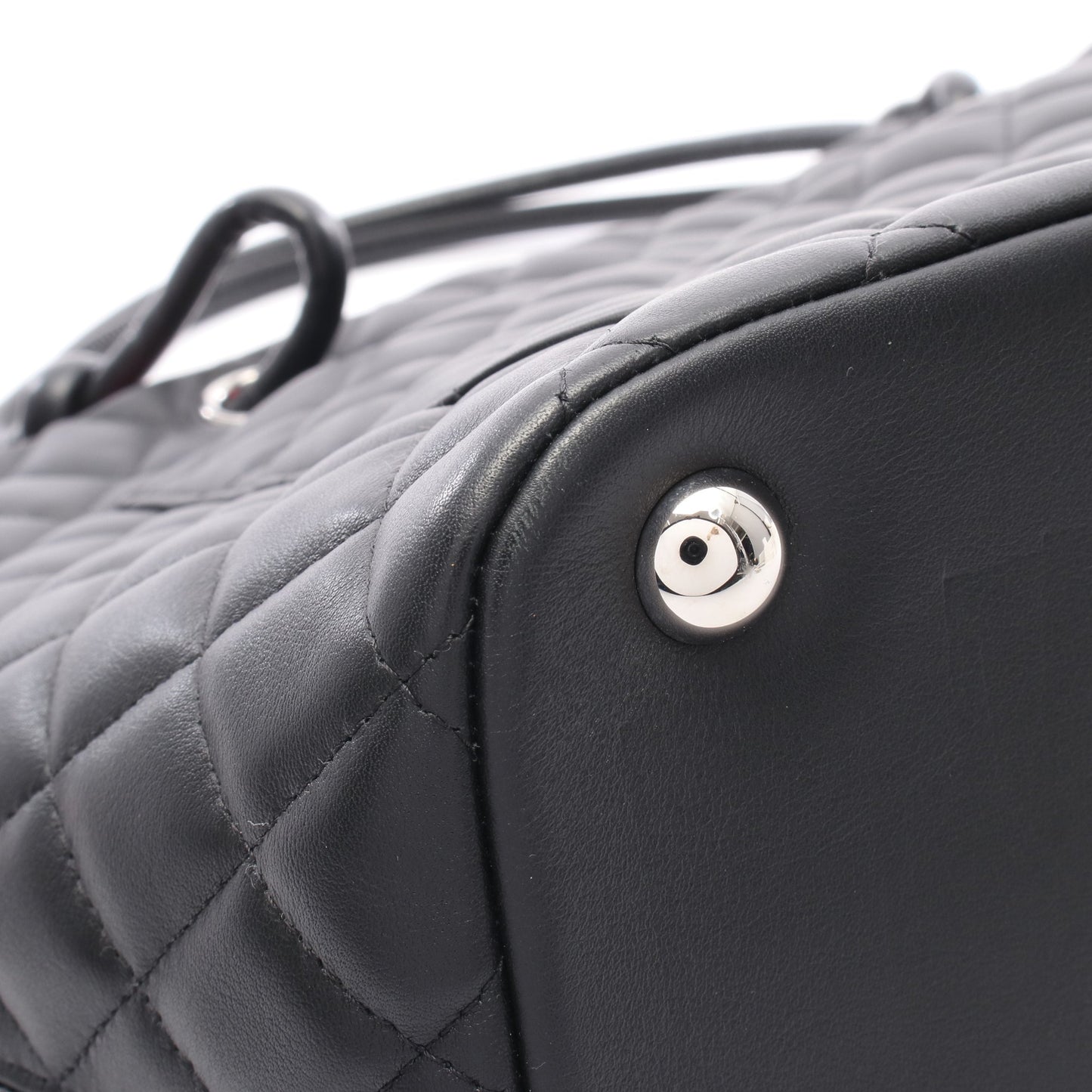カンボンライン ラージ ショルダーバッグ トートバッグ レザー エナメルレザー ブラック シルバー金具 シャネル バッグ CHANEL