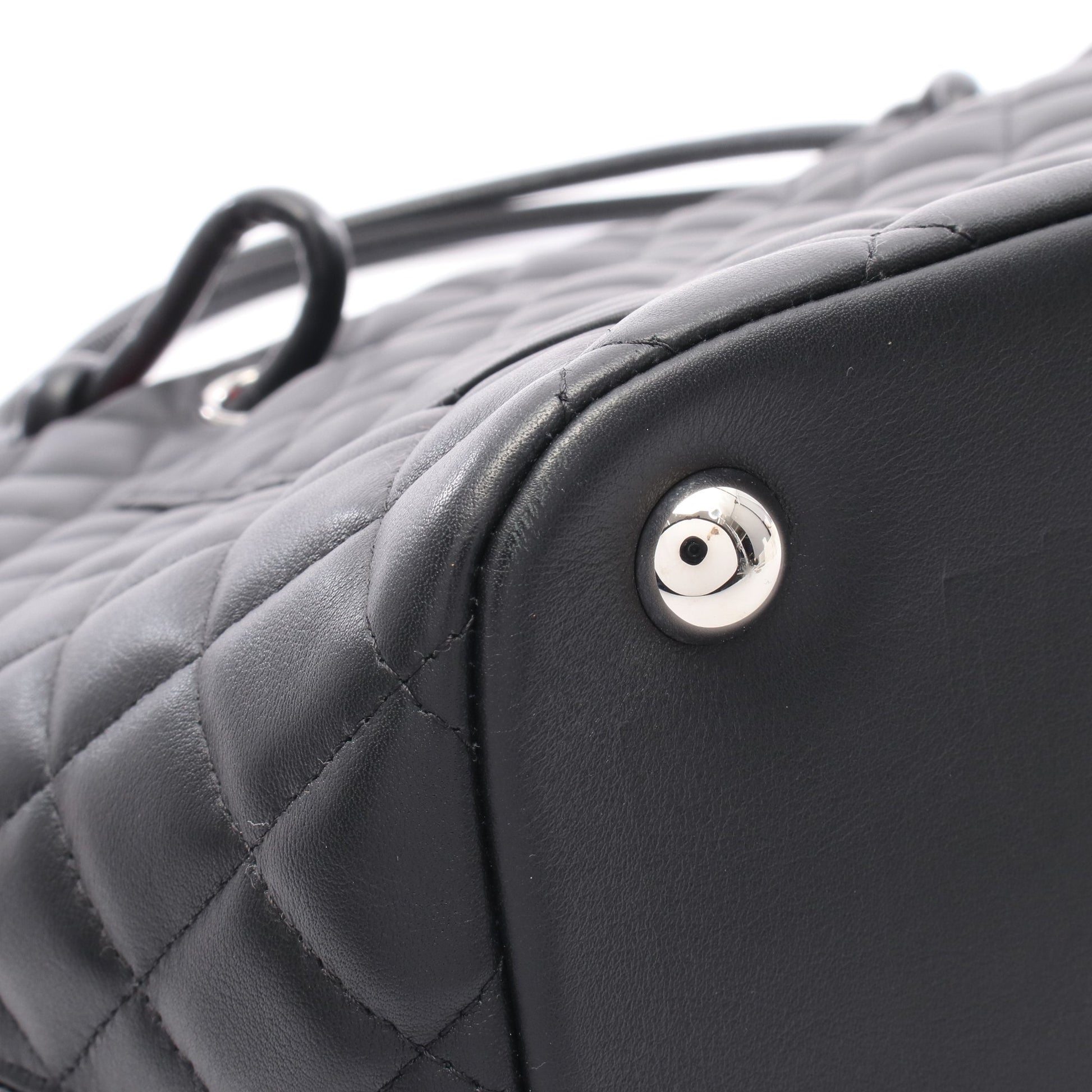 カンボンライン ラージ ショルダーバッグ トートバッグ レザー エナメルレザー ブラック シルバー金具 シャネル バッグ CHANEL