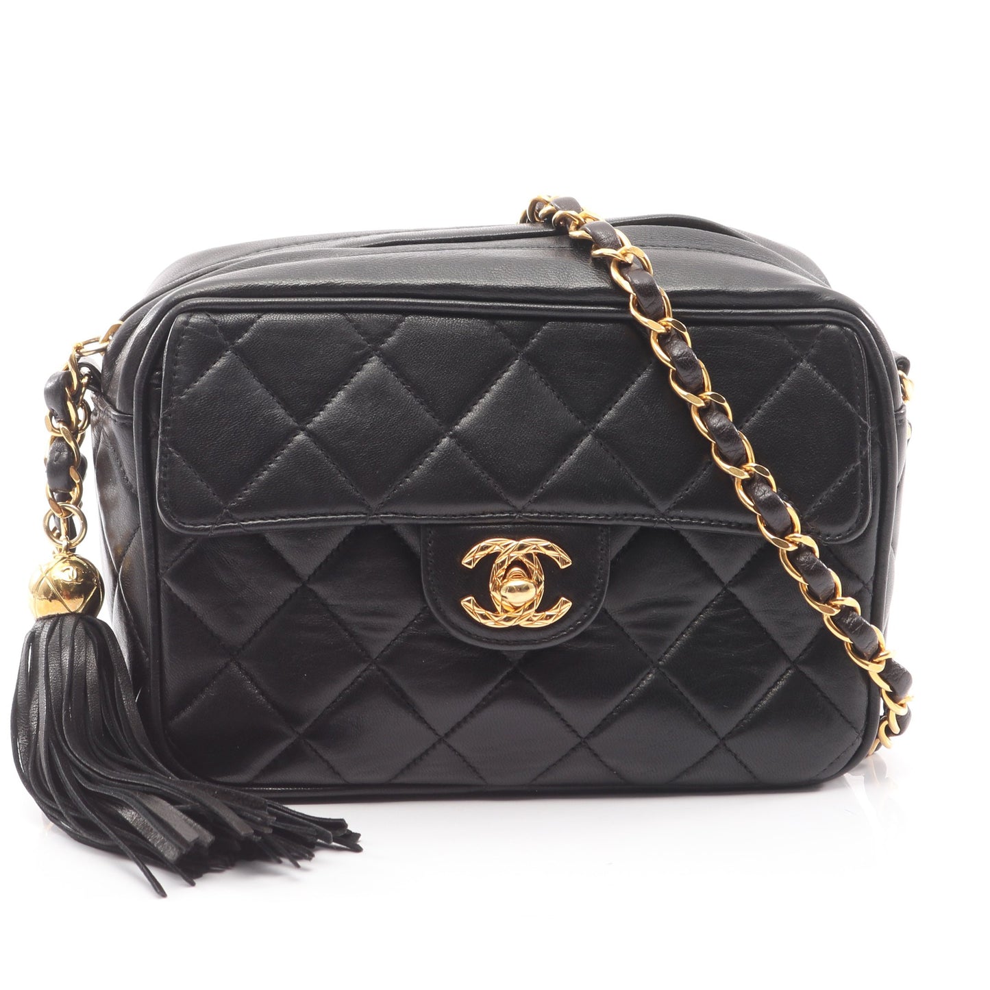 マトラッセ チェーンショルダーバッグ タッセル ラムスキン ブラック ゴールド金具 シャネル バッグ CHANEL