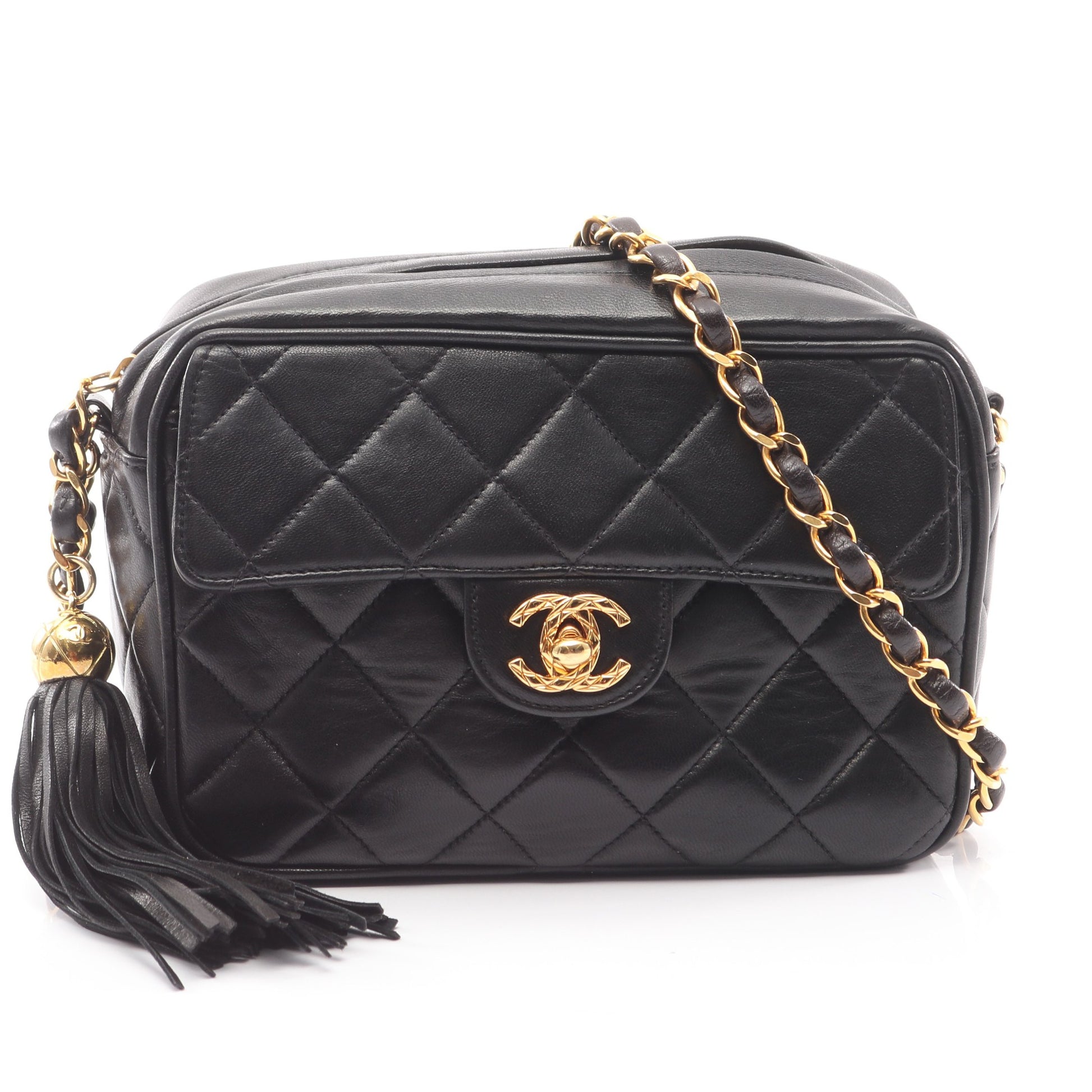 マトラッセ チェーンショルダーバッグ タッセル ラムスキン ブラック ゴールド金具 シャネル バッグ CHANEL